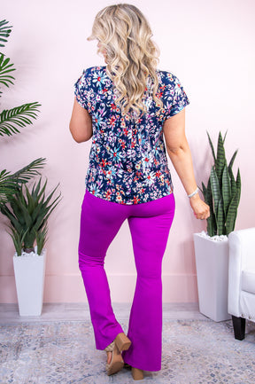 Paradise Summer Navy/Multi Color Floral Top - T9484NV