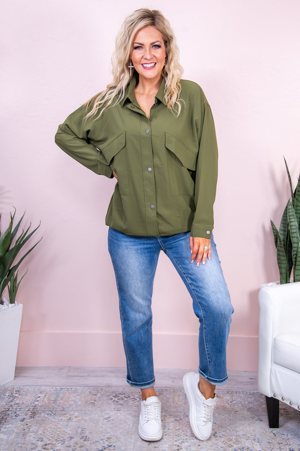 All On My Own Olive Solid Jacket - O4999OL