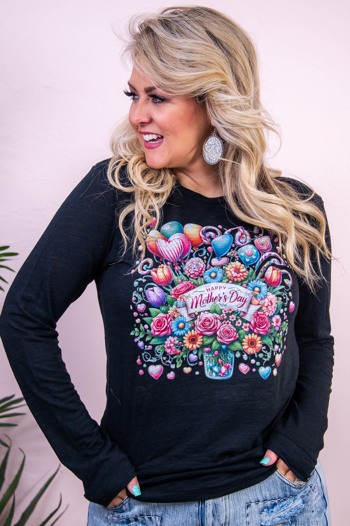 Happy Mother's Day Black Slub Long Sleeve Graphic Tee - A3325BSL