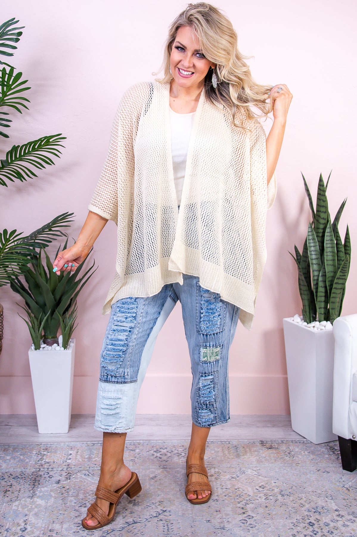 Beach Therapy Ivory Solid Knitted Asymmetrical Kimono (One Size 4-18) - O5416IV