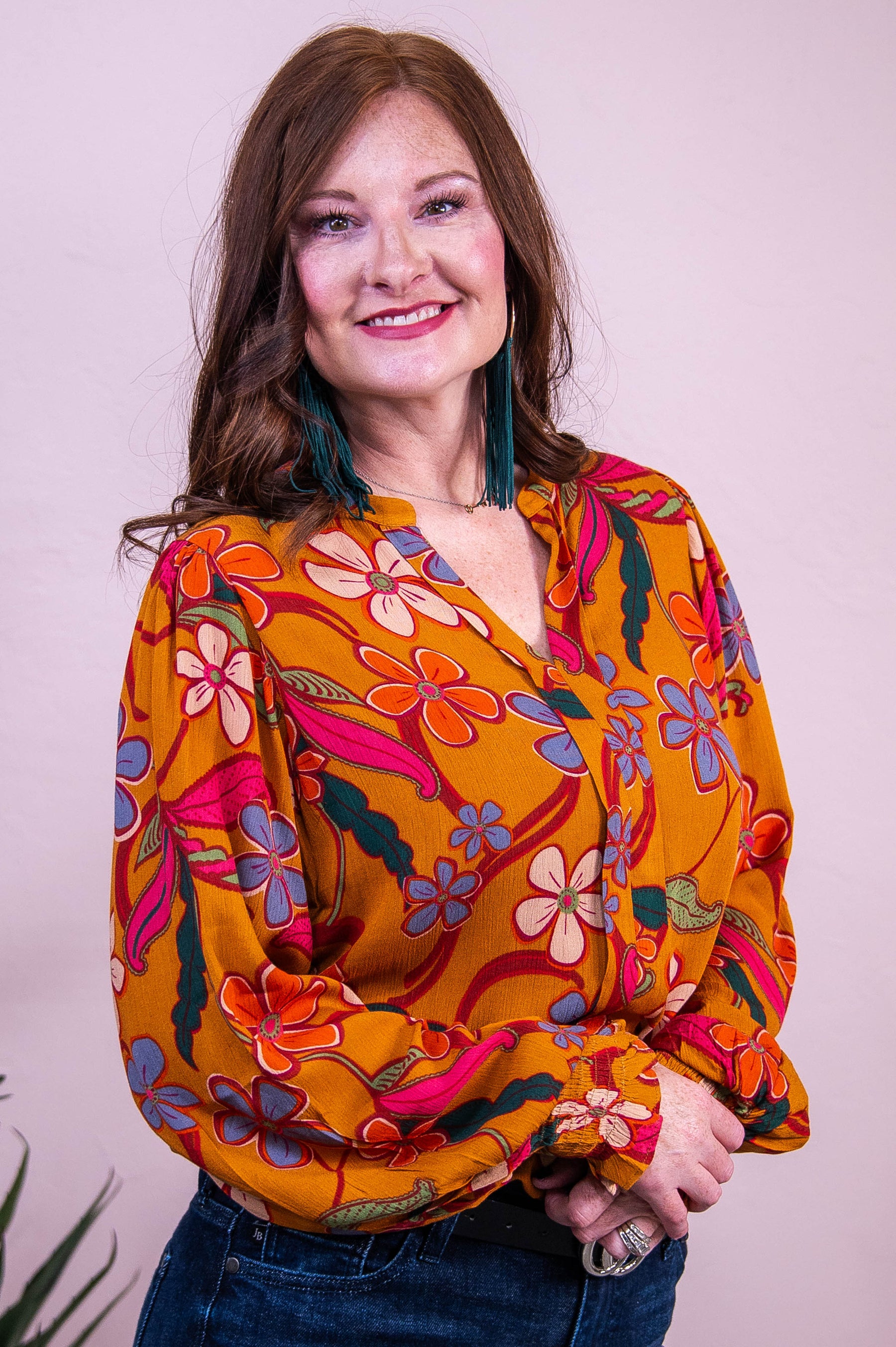 Style Statement Camel/Multi Color Floral Top - T10367CA