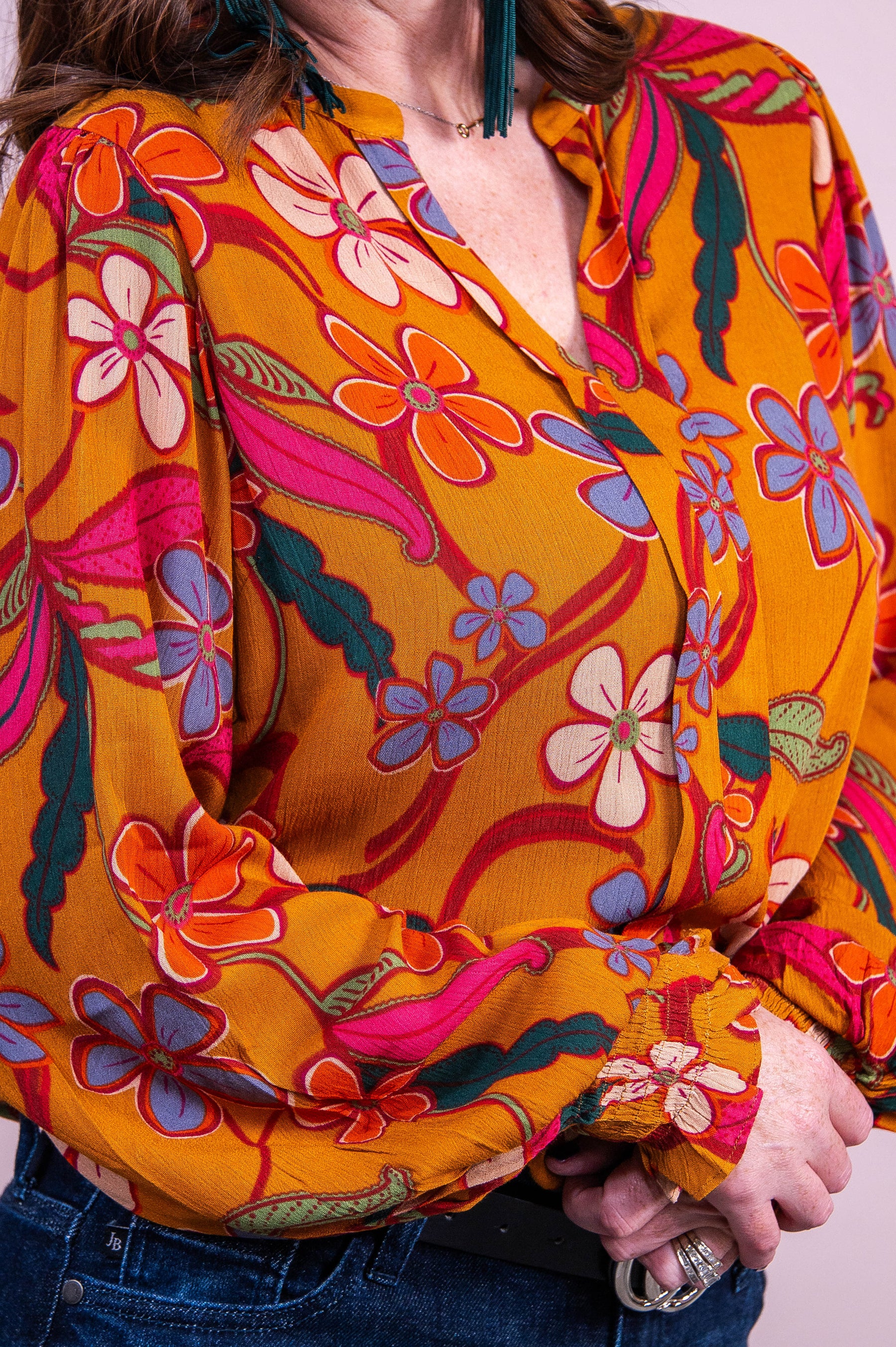 Style Statement Camel/Multi Color Floral Top - T10367CA