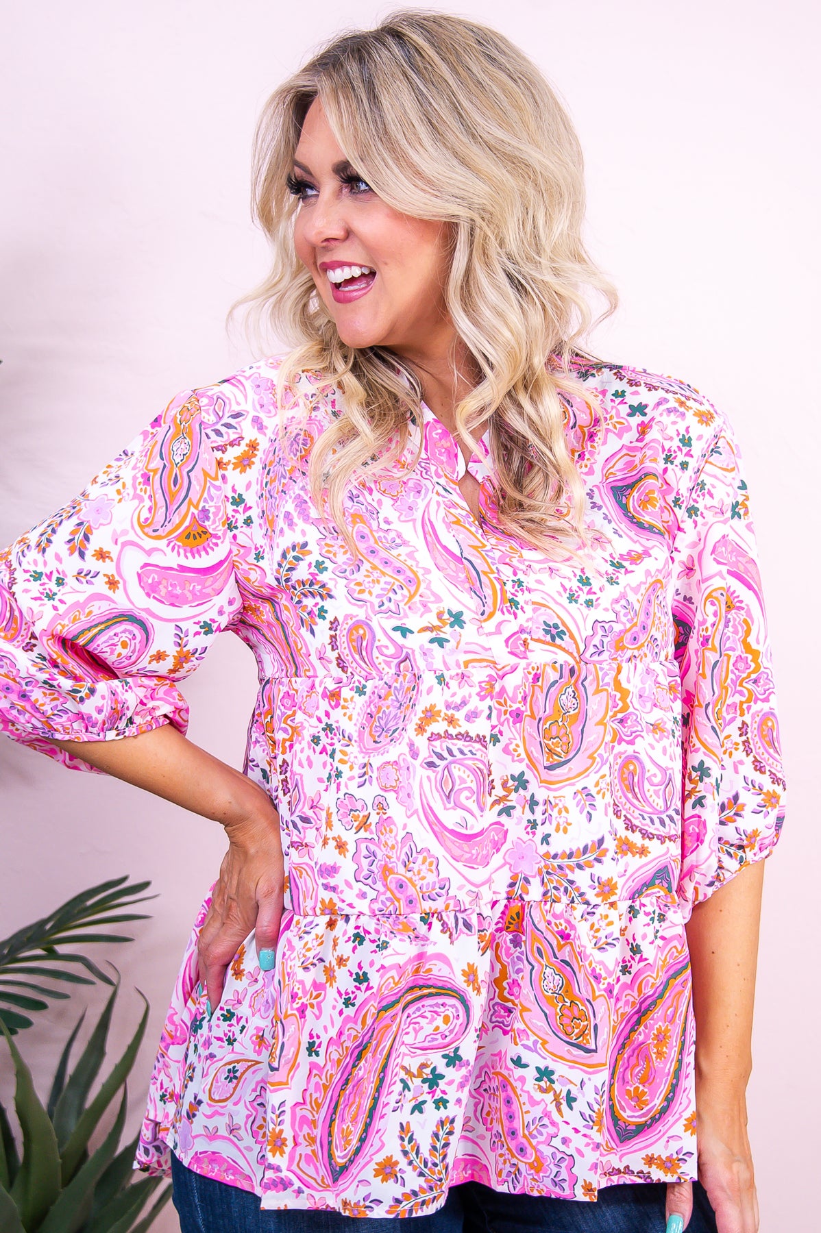 Pretty And Powerful Pink/Multi Color/Pattern Top - T9514PK