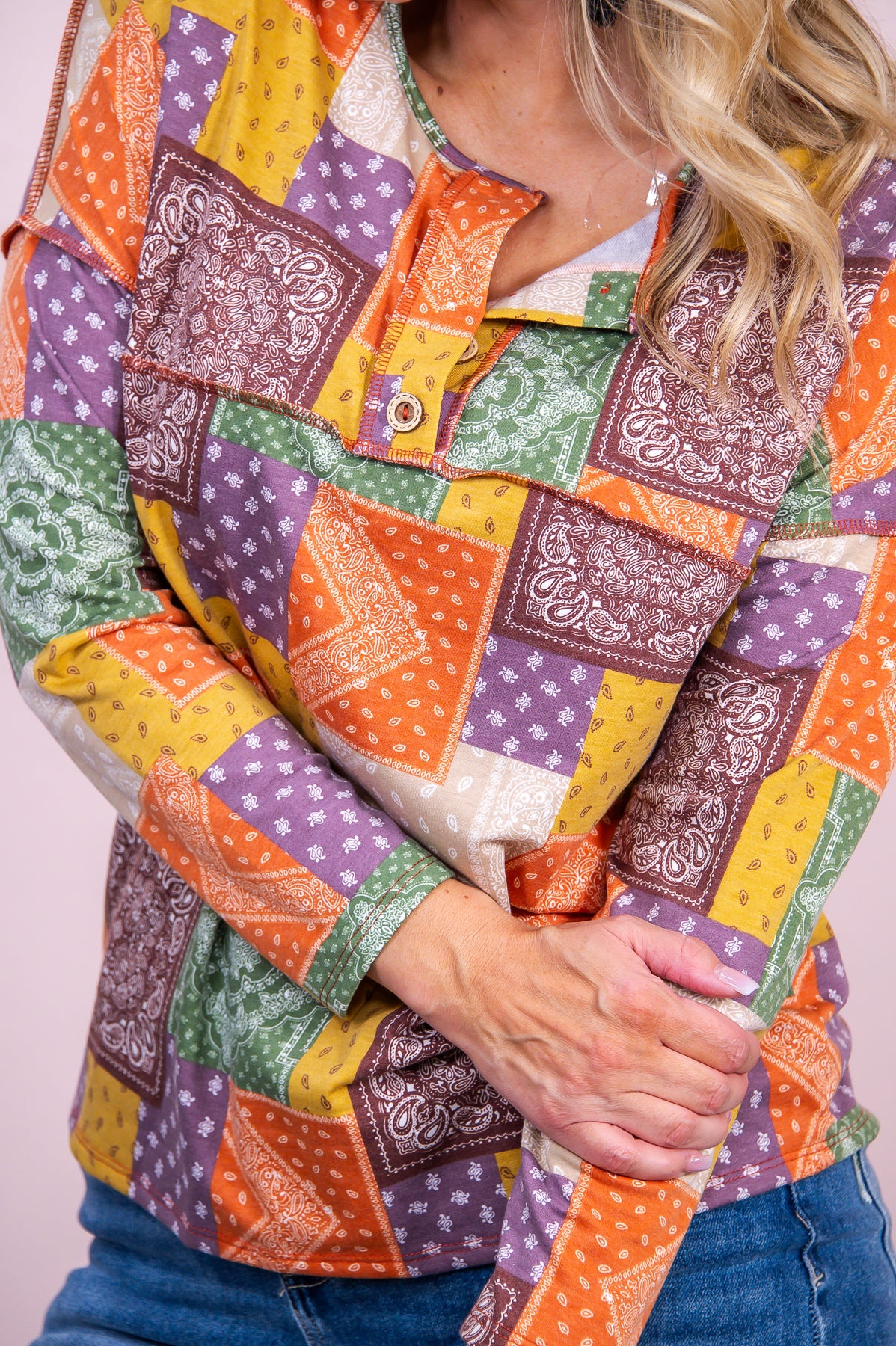 Life Is A Dream Mustard/Multi Color Paisley/Colorblock Top - T8120MS