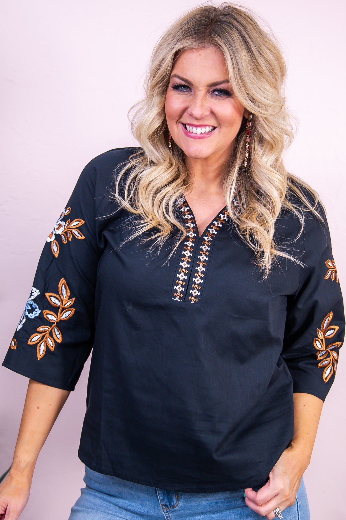 Best Day Yet Black/Brown Floral Embroidered Top - T9547BK
