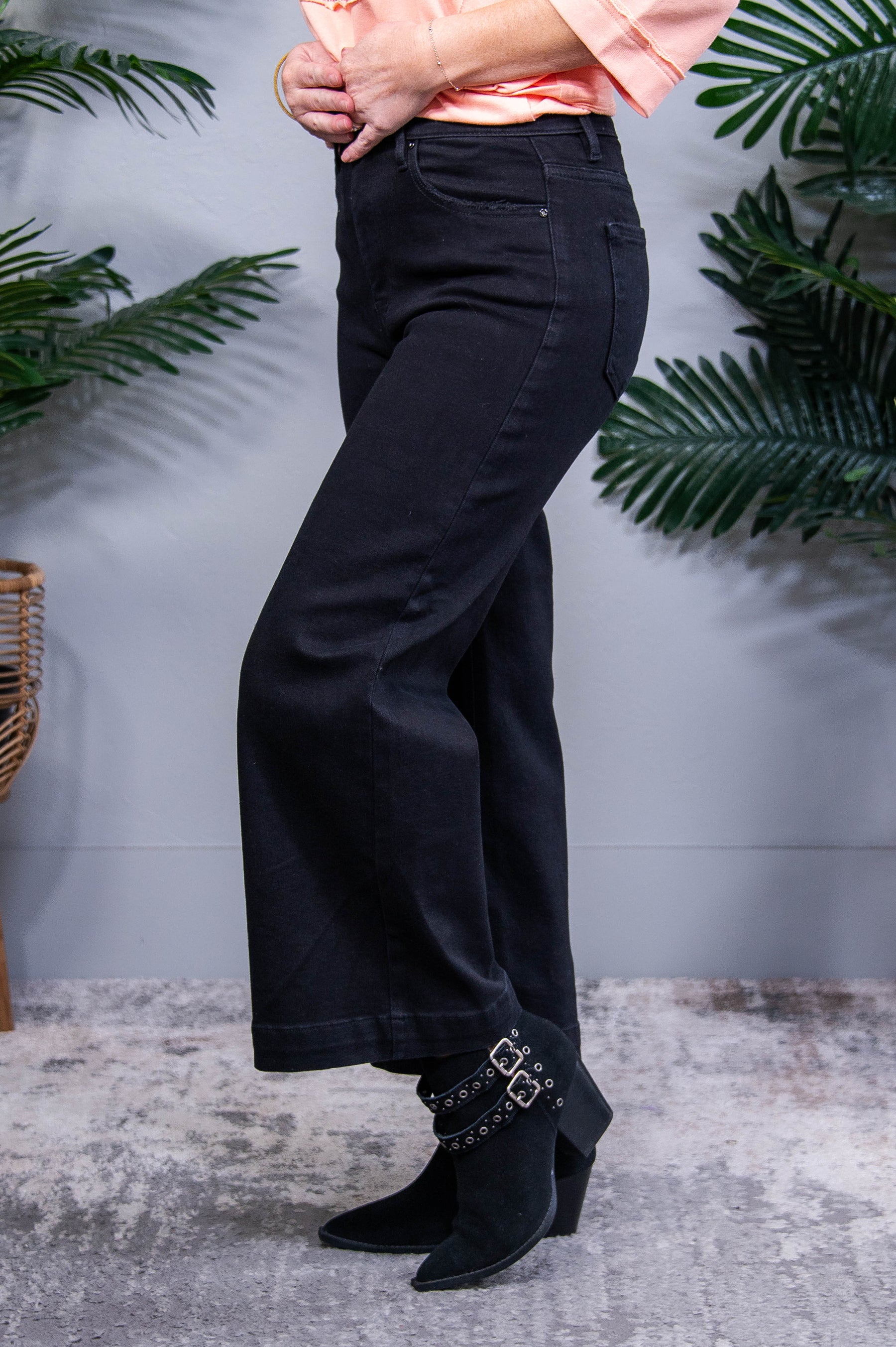 Abigail High Rise Black Wide Leg Ankle Jeans - K1303BK