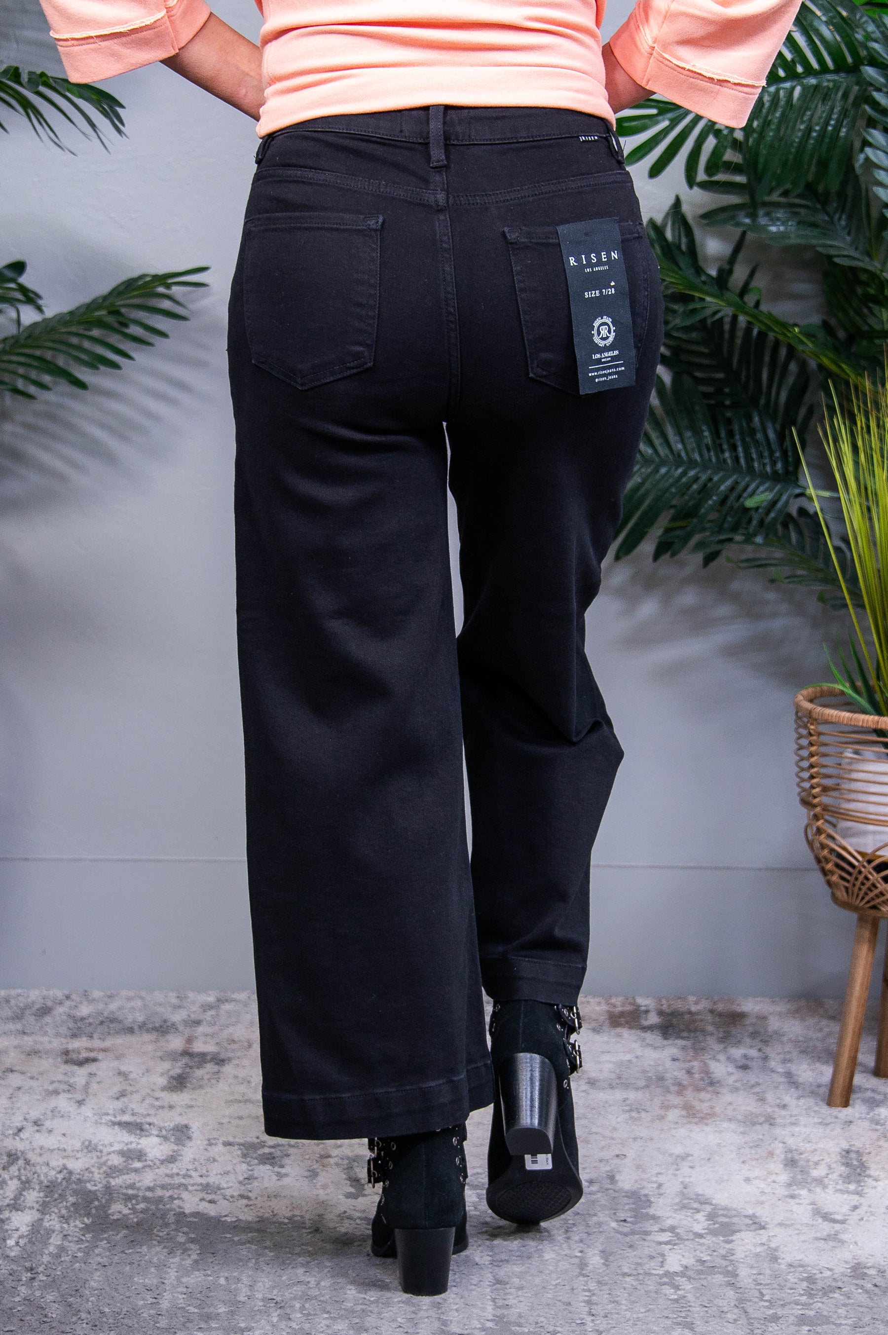 Abigail High Rise Black Wide Leg Ankle Jeans - K1303BK