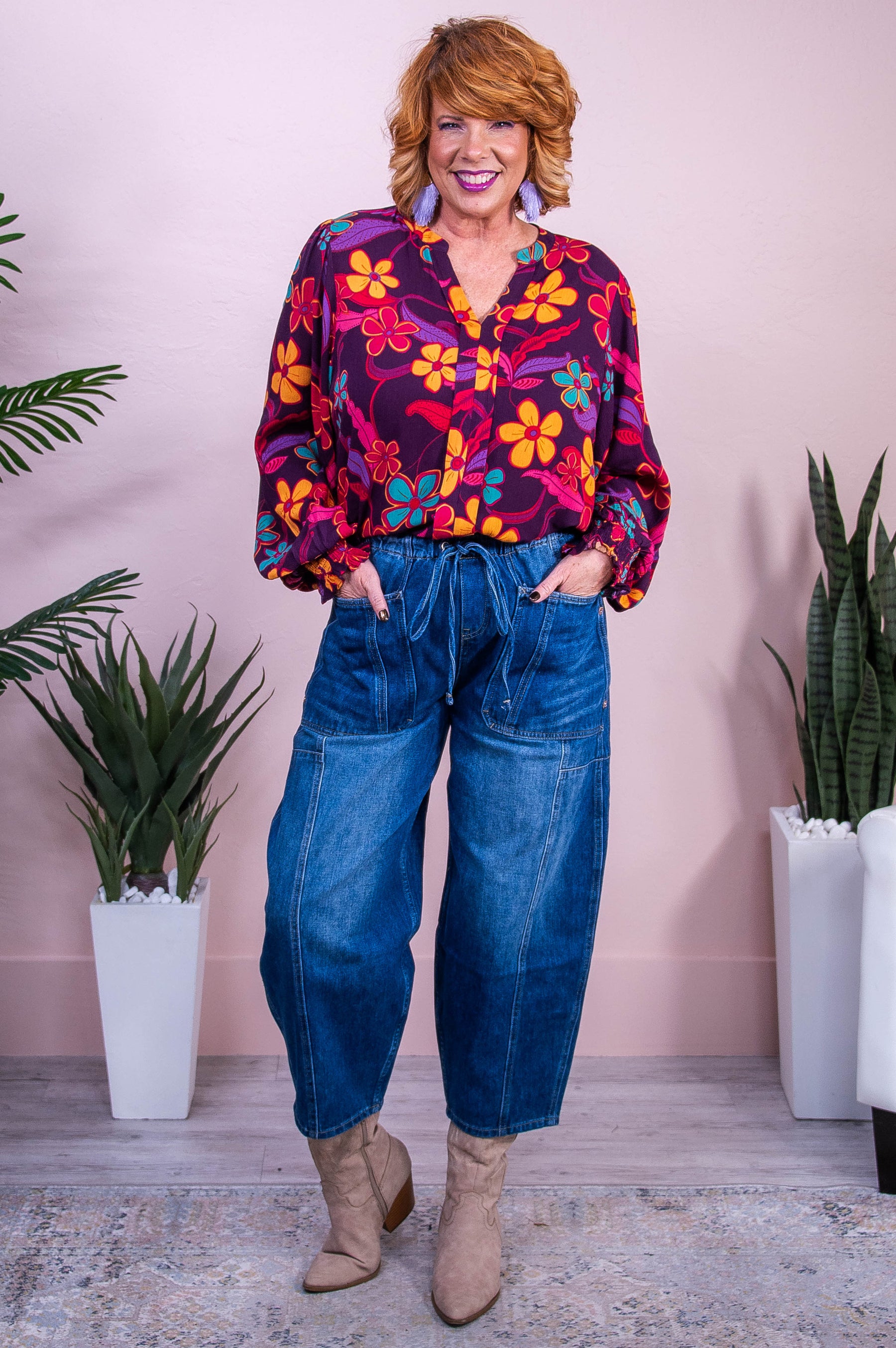 Style Statement Eggplant/Multi Color Floral Top - T10381EP