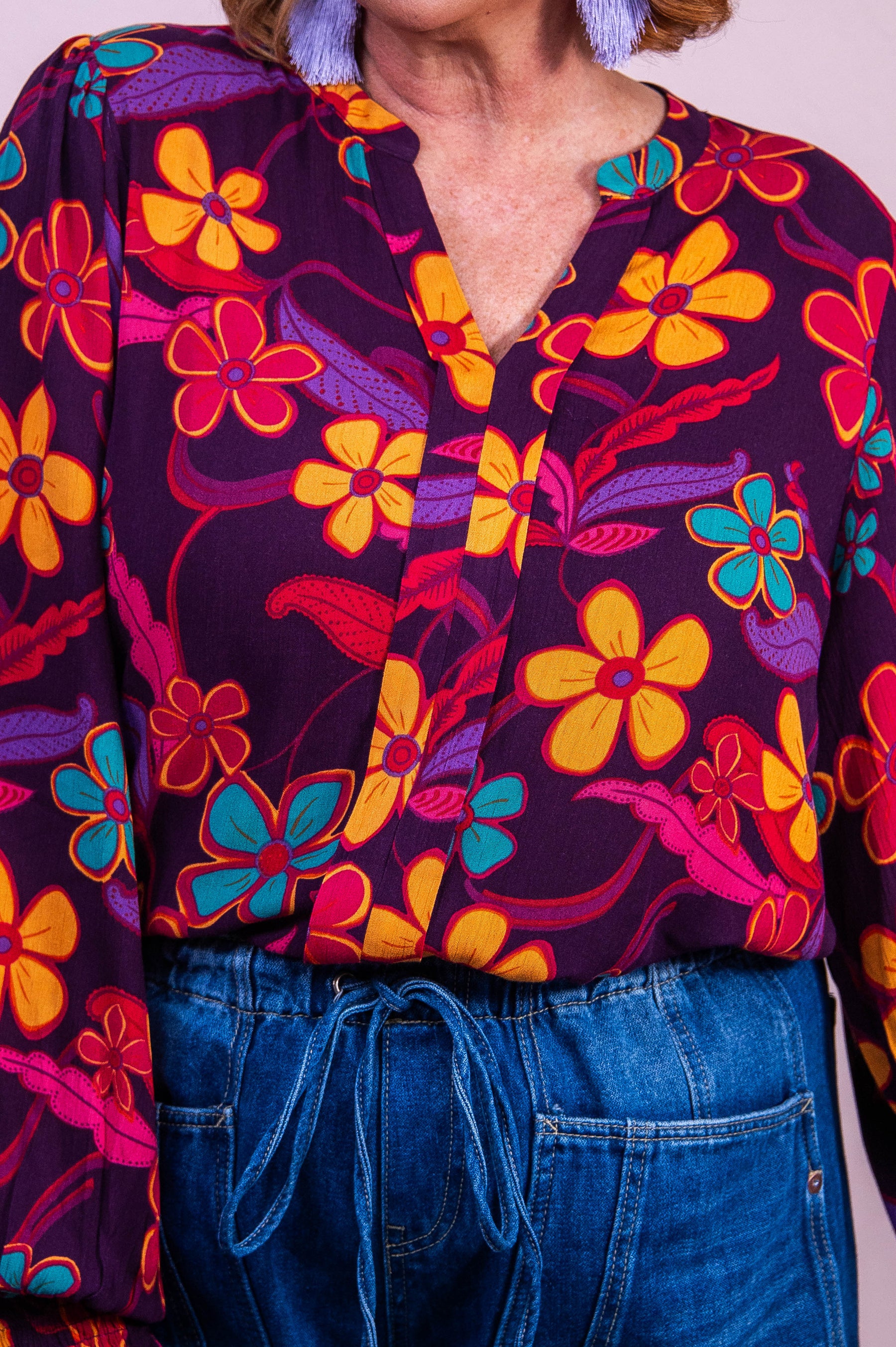 Style Statement Eggplant/Multi Color Floral Top - T10381EP
