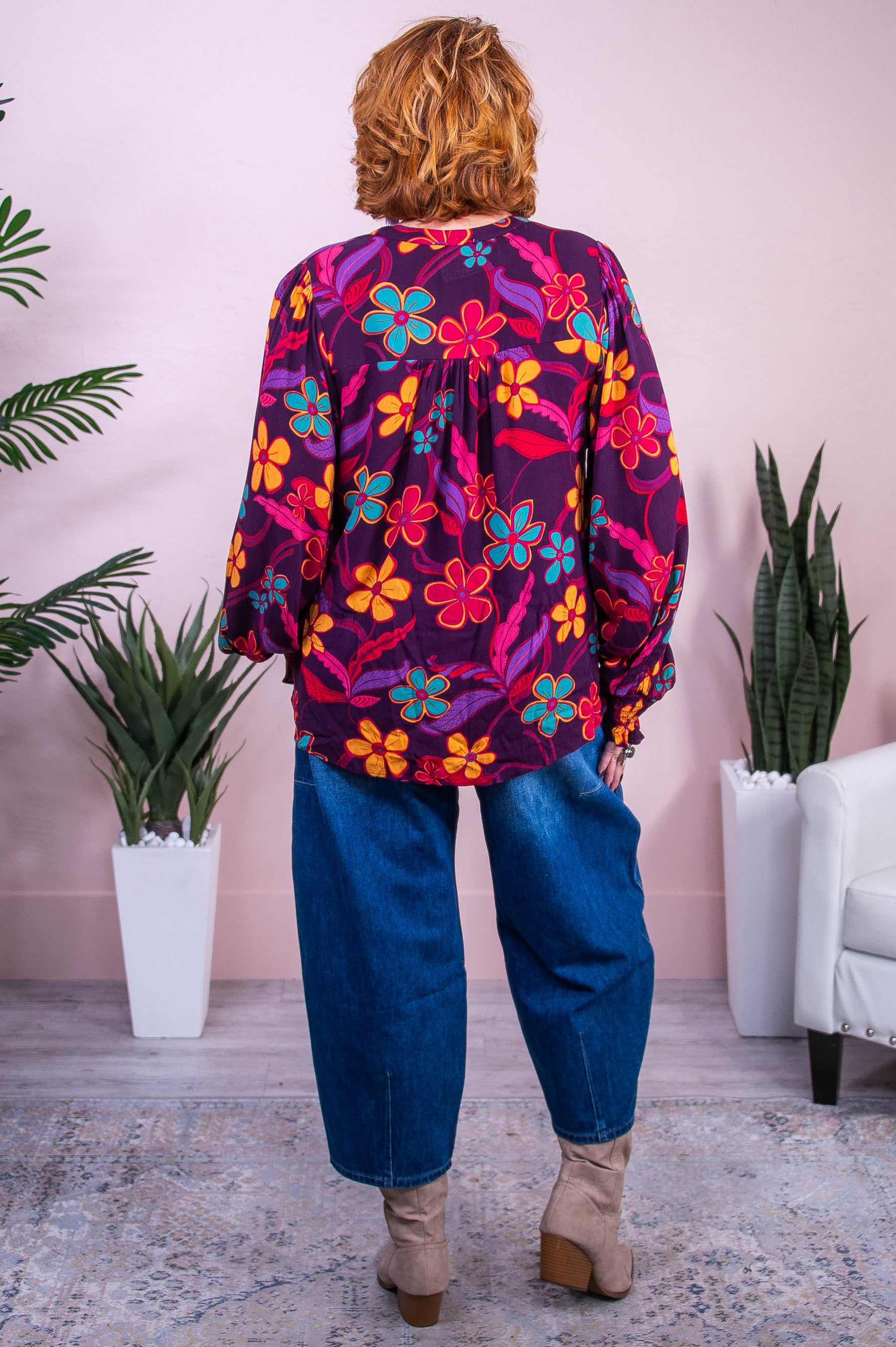 Style Statement Eggplant/Multi Color Floral Top - T10381EP