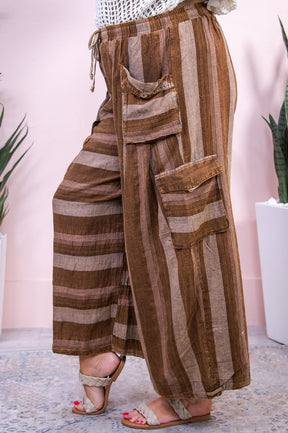 Alive & Free Brown/Multi Color Striped Palazzo Pants - PNT1622BR
