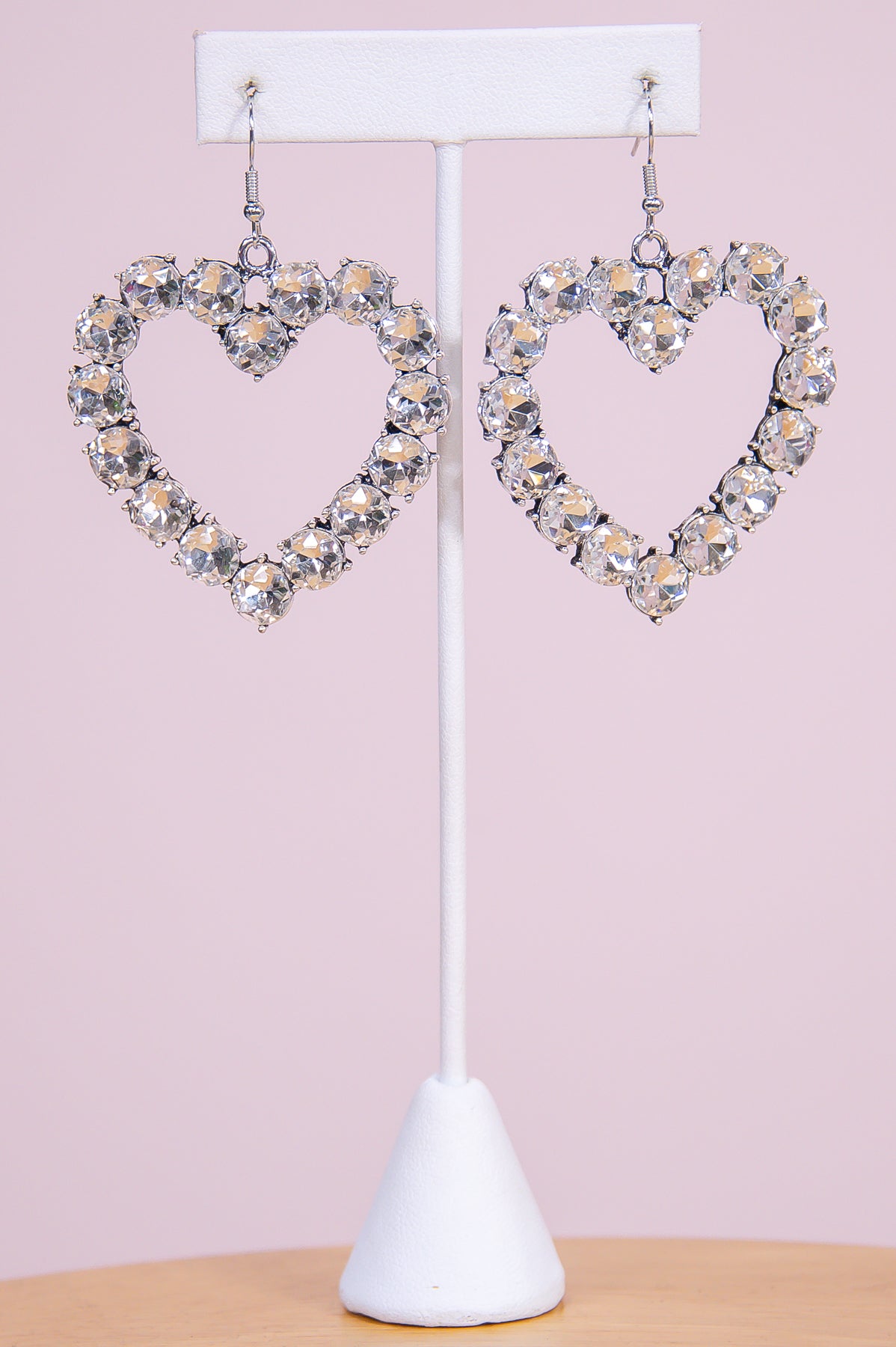 Silver/Clear Bling Heart Drop Earrings - EAR4310CL
