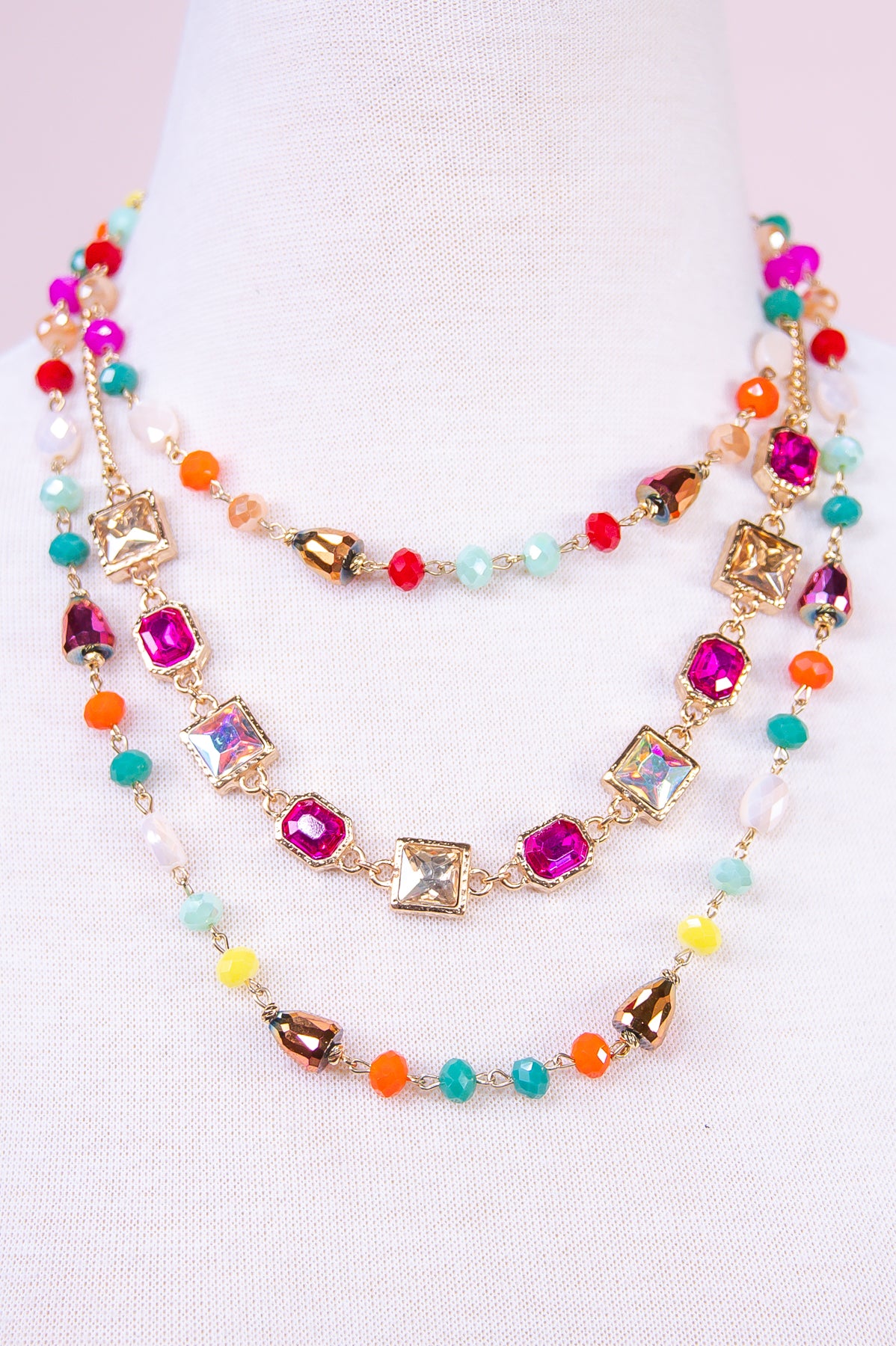 Multi Color Beaded/Bling Layered Necklace - NEK4338MU