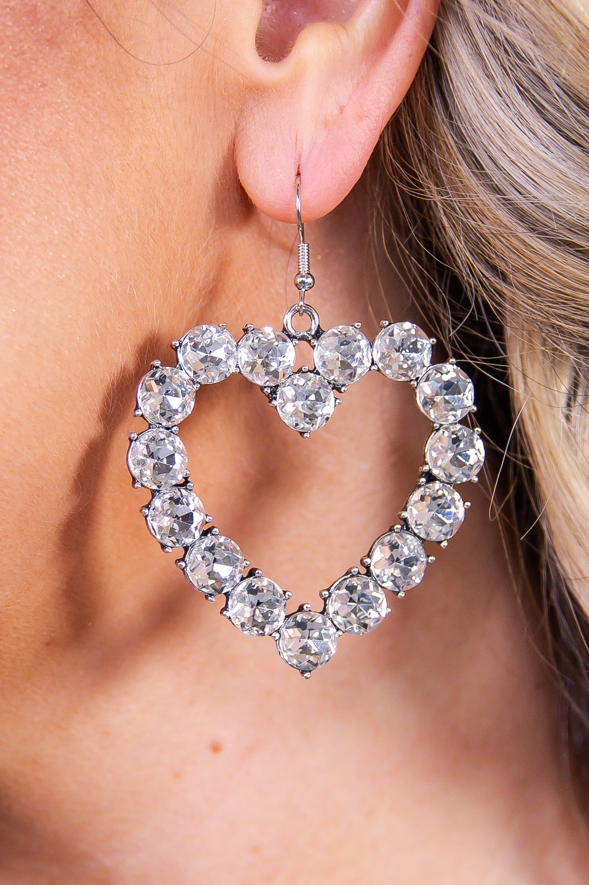 Silver/Clear Bling Heart Drop Earrings - EAR4310CL