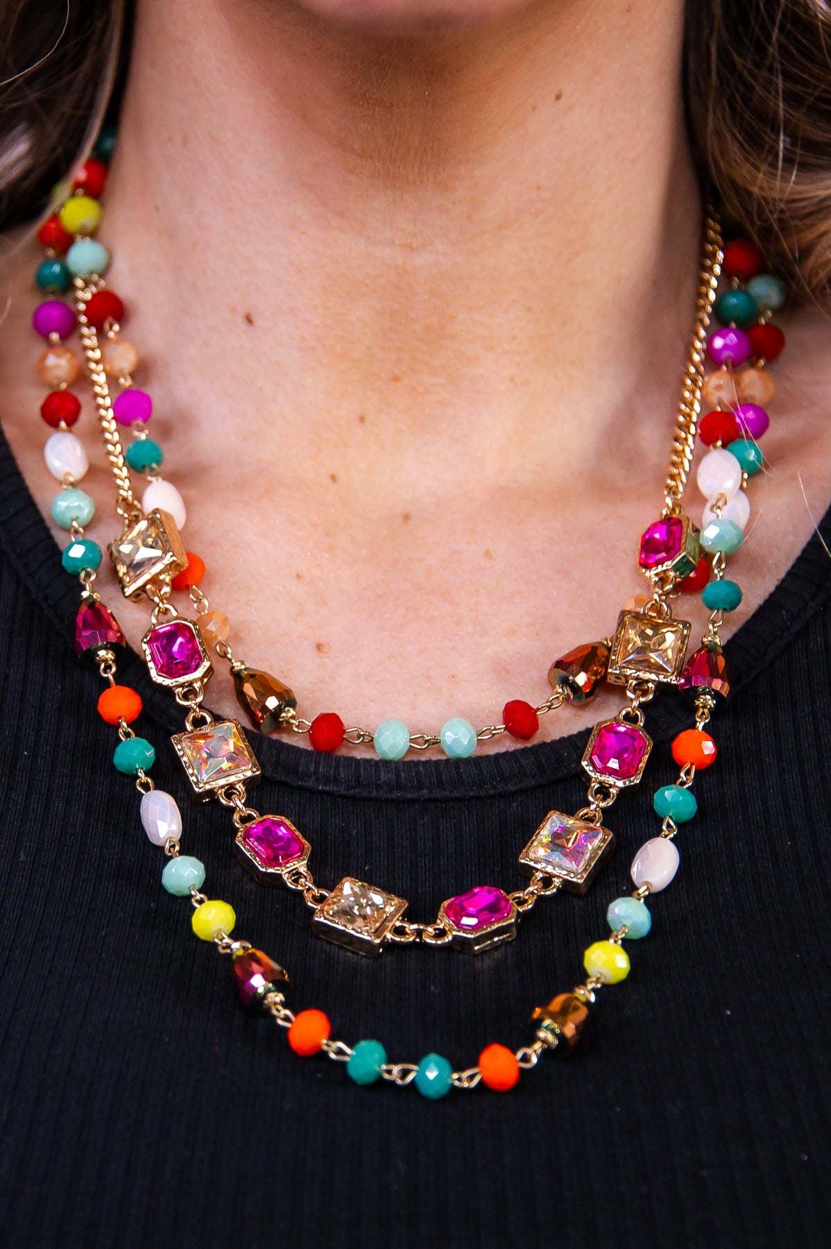 Multi Color Beaded/Bling Layered Necklace - NEK4338MU