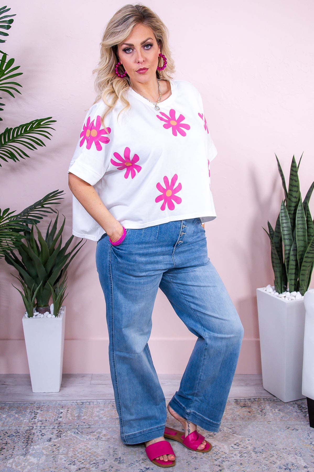 Perfect Timing White/Pink Floral Top - T9576WH