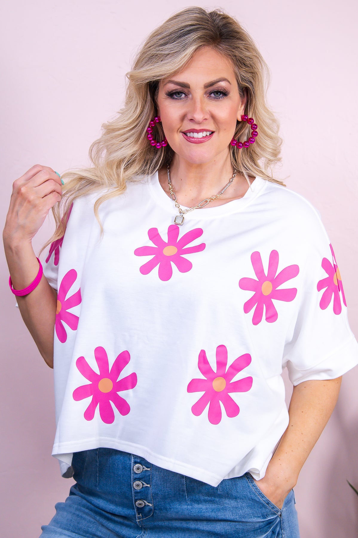 Perfect Timing White/Pink Floral Top - T9576WH