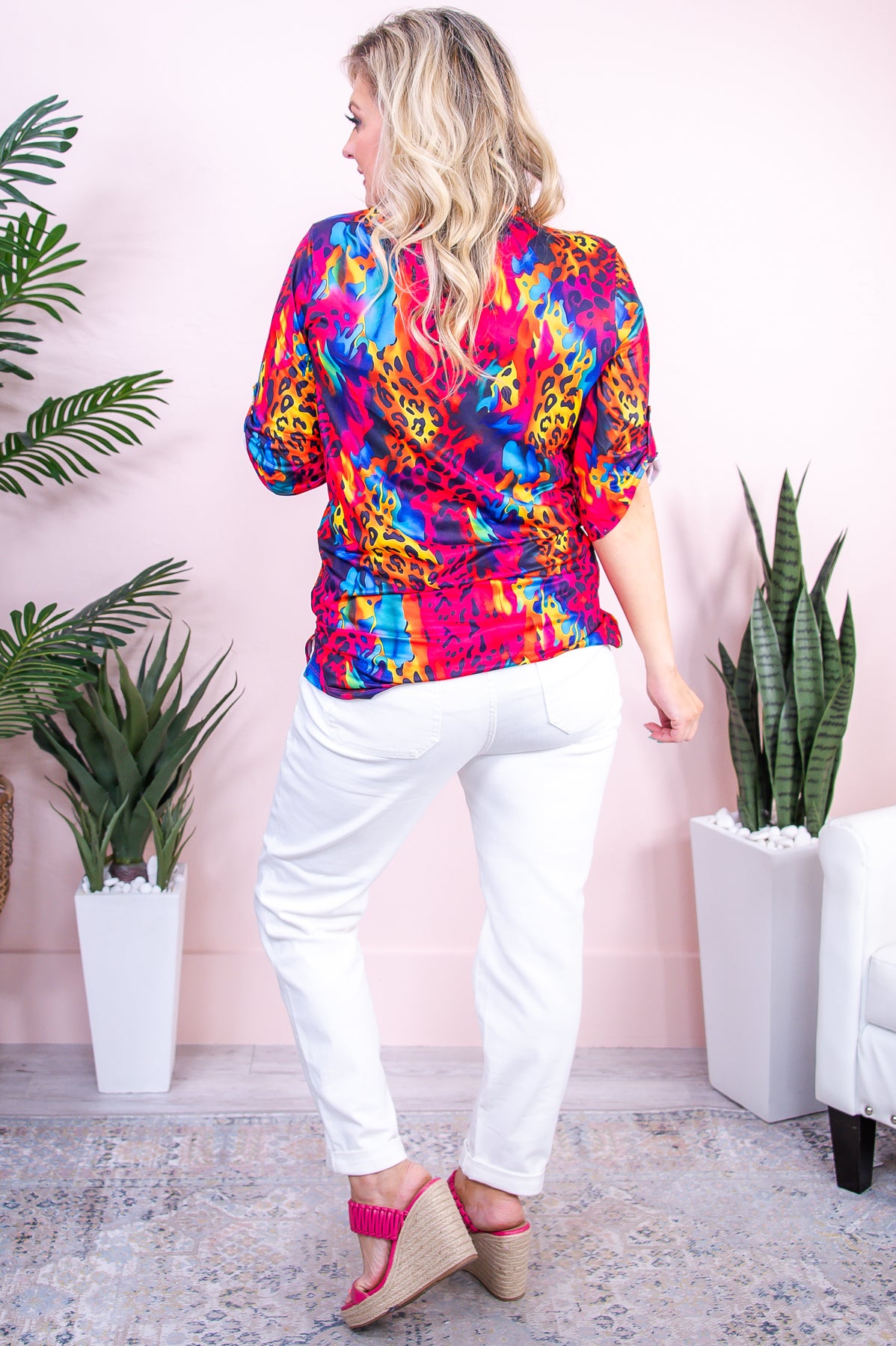 Memorable Crush Fuchsia/Multi Color Printed High-Low Top - T9584FU