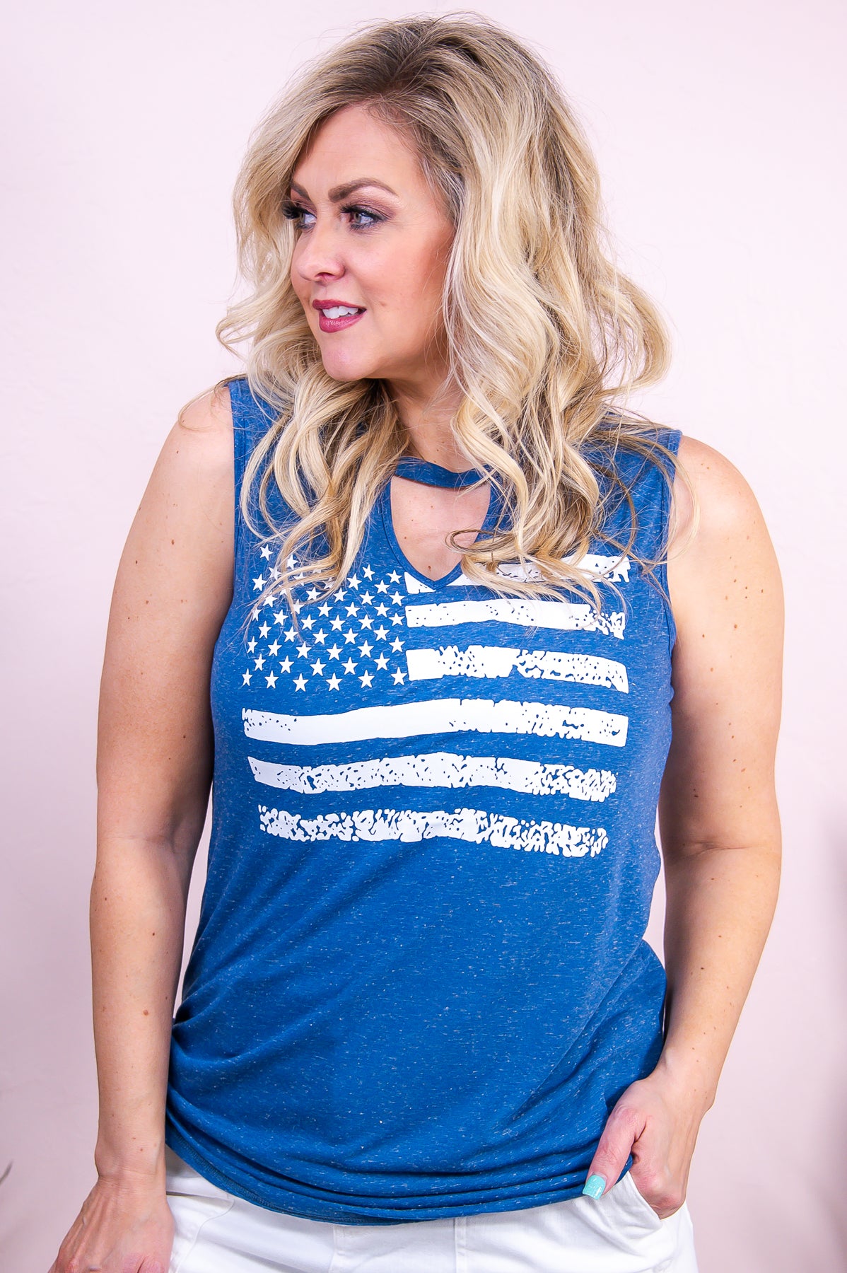 Never Ending Pride Heather Blue American Flag Top - T9582HBL