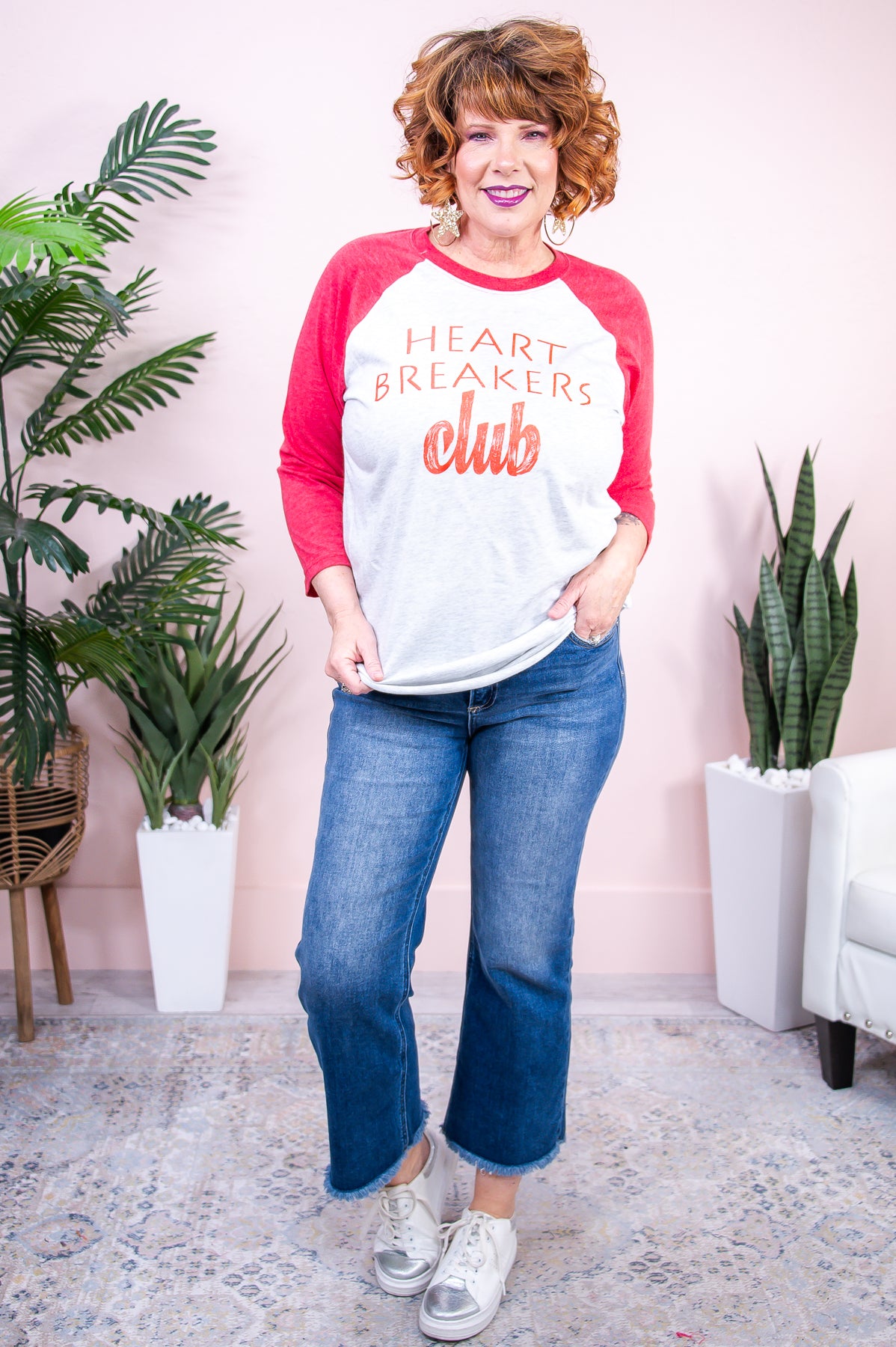 Heart Breaker Club Heather White/Vintage Red Graphic Tee - A3145HWH