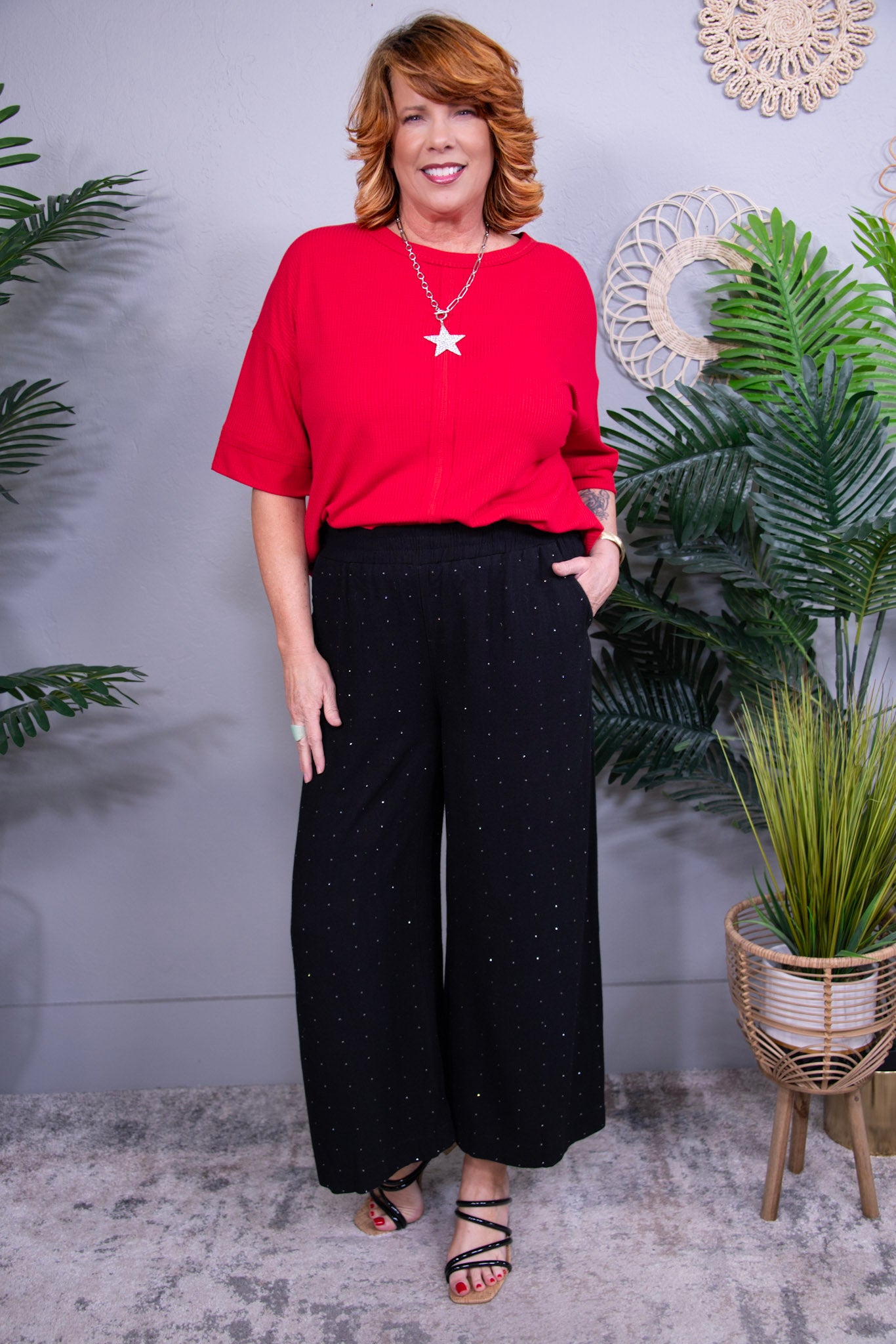 Style That Slays Black High Waisted Embellished Linen Pant - PNT1799BK