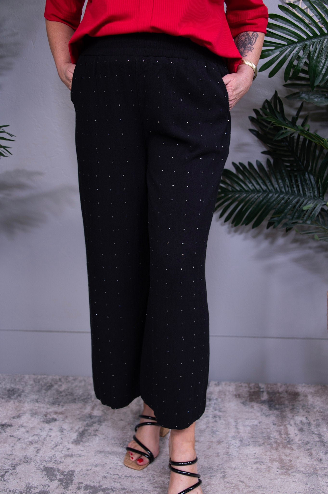 Style That Slays Black High Waisted Embellished Linen Pant - PNT1799BK