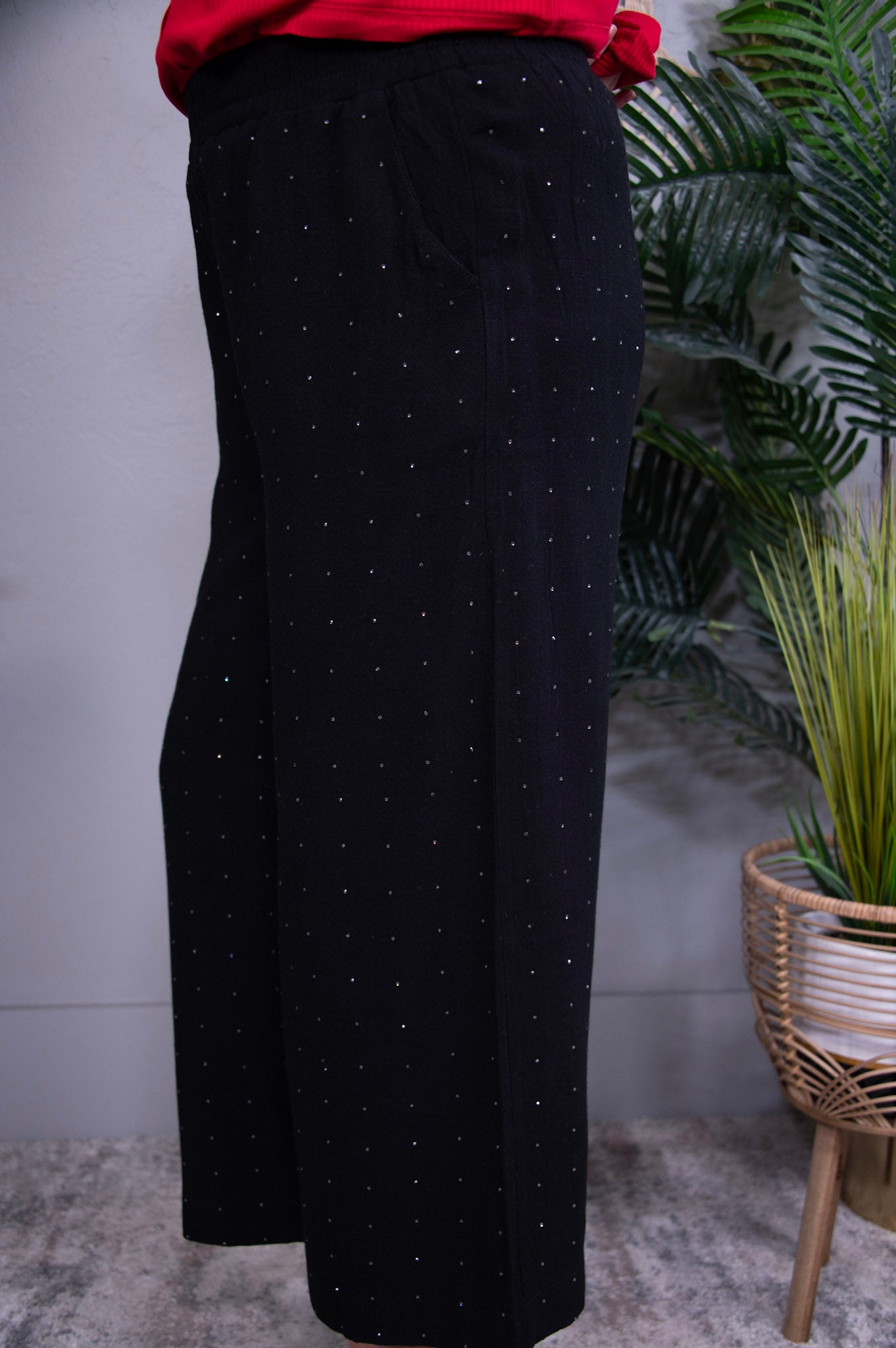 Style That Slays Black High Waisted Embellished Linen Pant - PNT1799BK