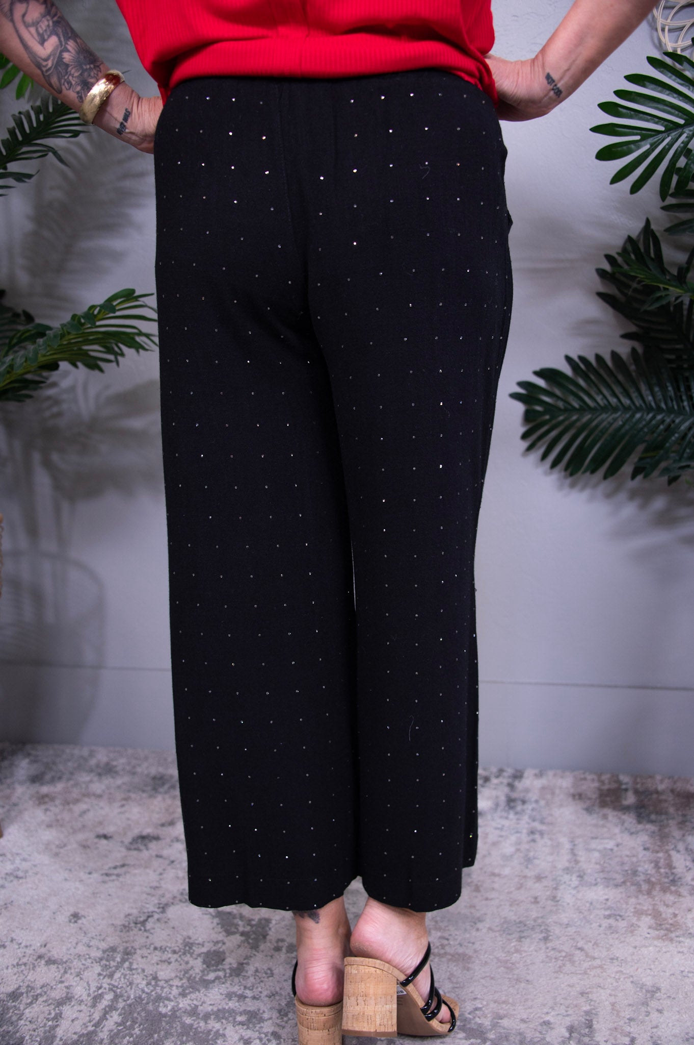 Style That Slays Black High Waisted Embellished Linen Pant - PNT1799BK