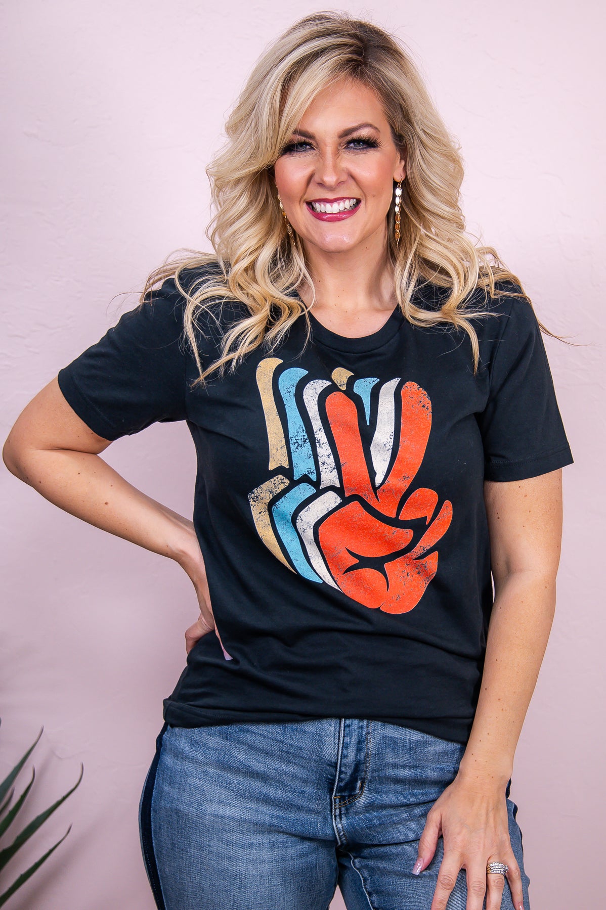 Inner Peace Vibes Vintage Black Distressed Peace Sign Graphic Tee - A3006VBK