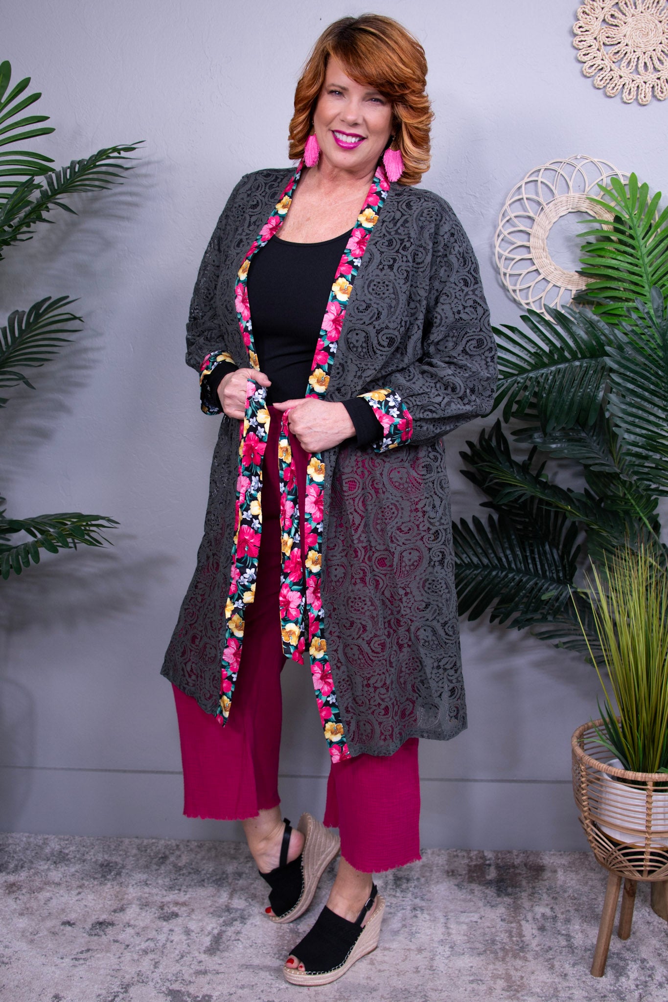 Wrapped In Lace Black Floral Cardigan- O5824BK