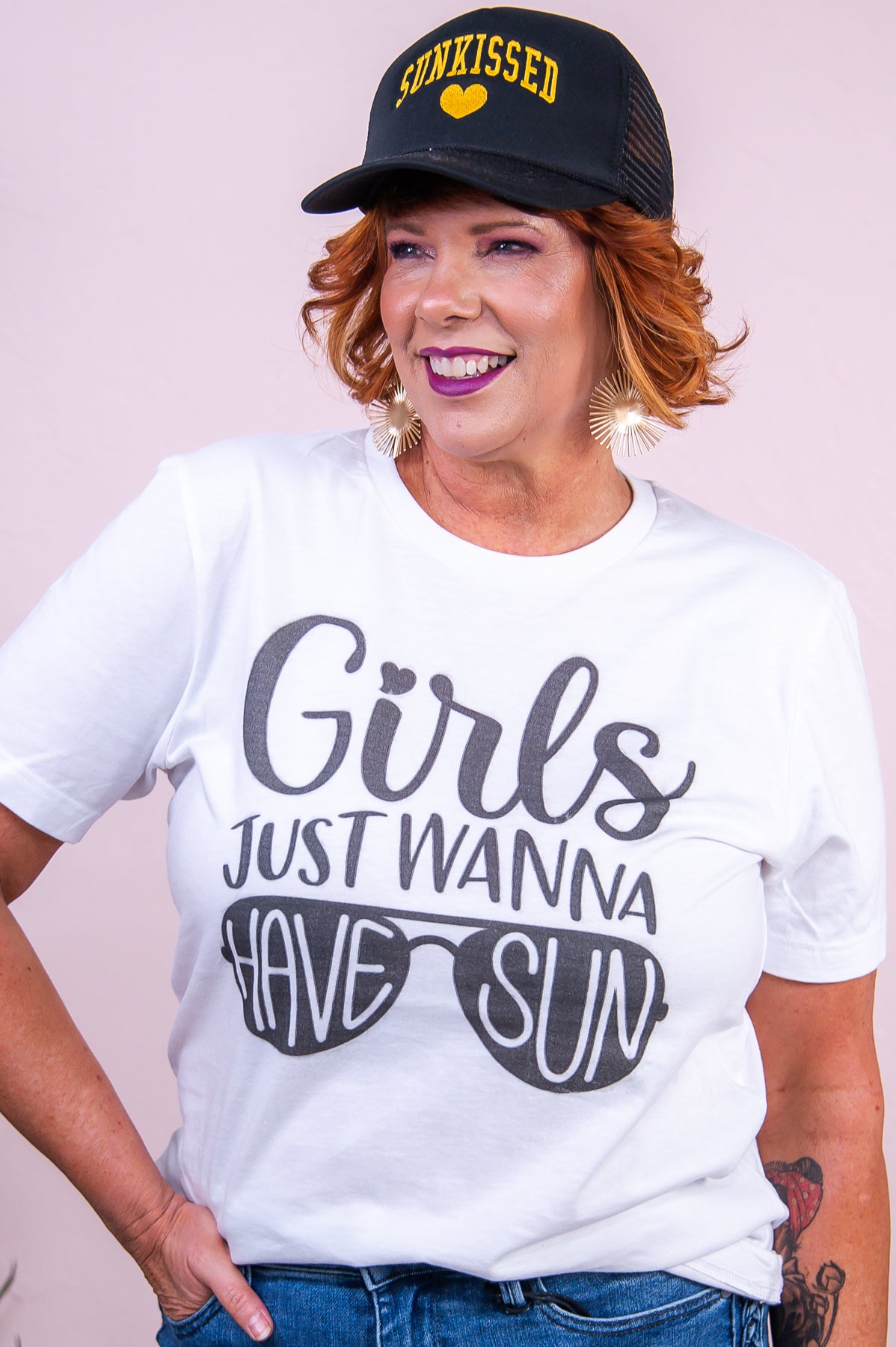 Girls Just Wanna Have Sun White Graphic Tee - A3353WH