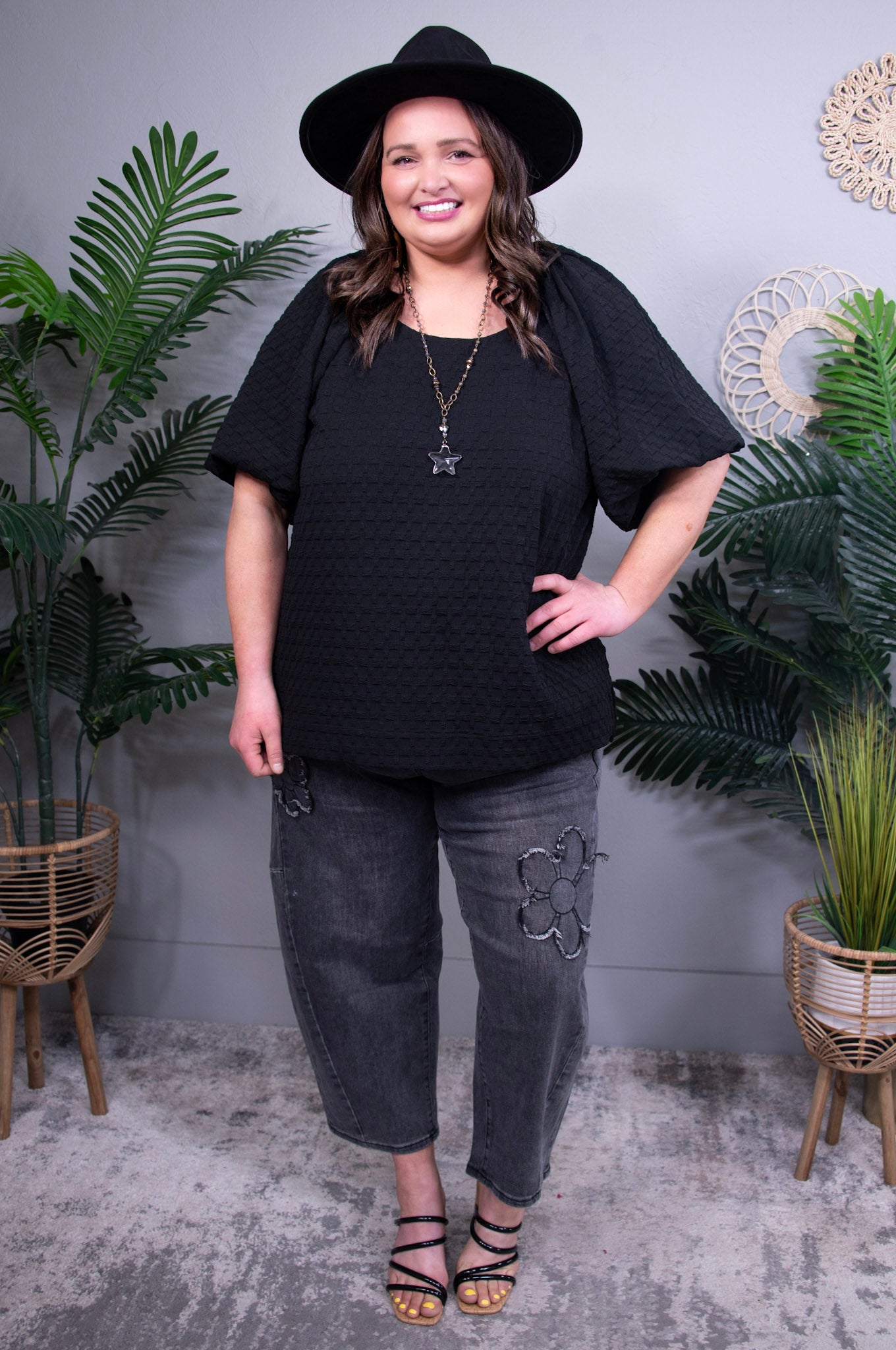 Solid Chic Black Jacquard Top - T11319BK