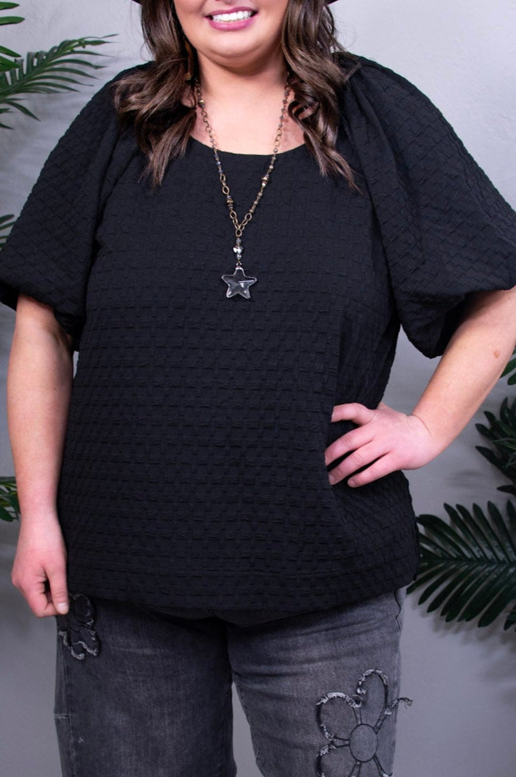 Solid Chic Black Jacquard Top - T11319BK