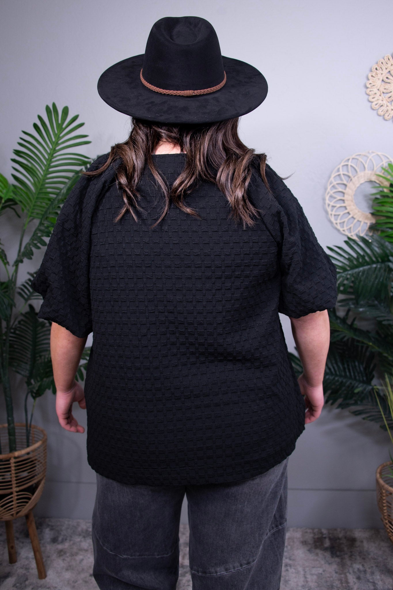 Solid Chic Black Jacquard Top - T11319BK
