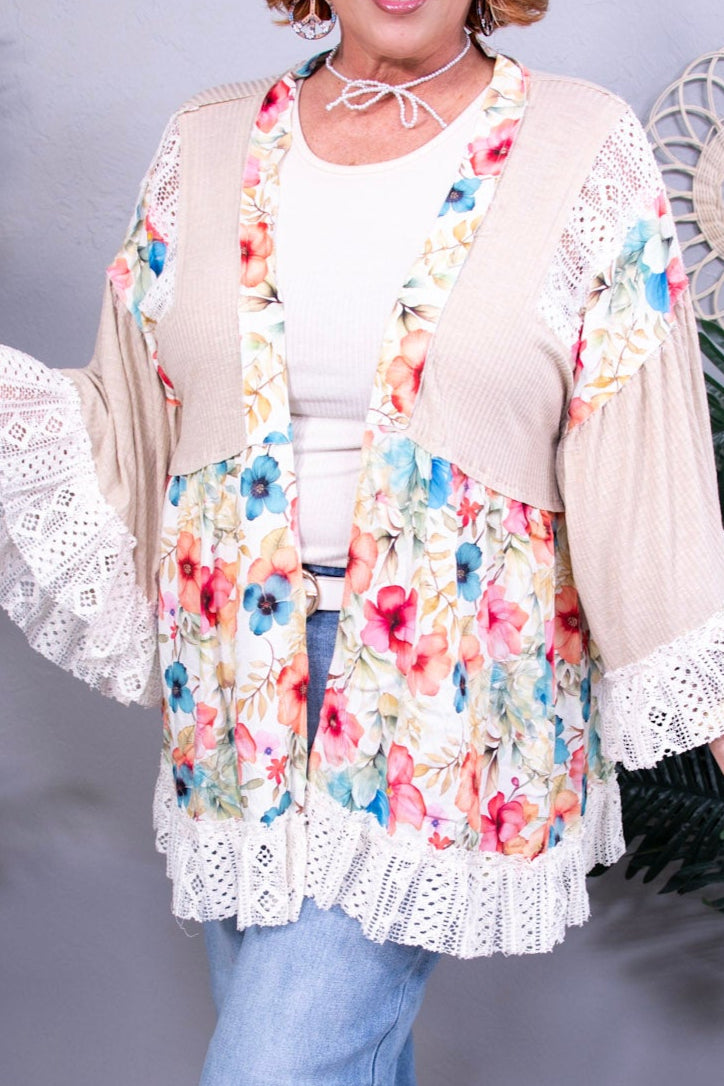 Vibe And Thrive Tan Floral Crochet Cardigan - O5844TN