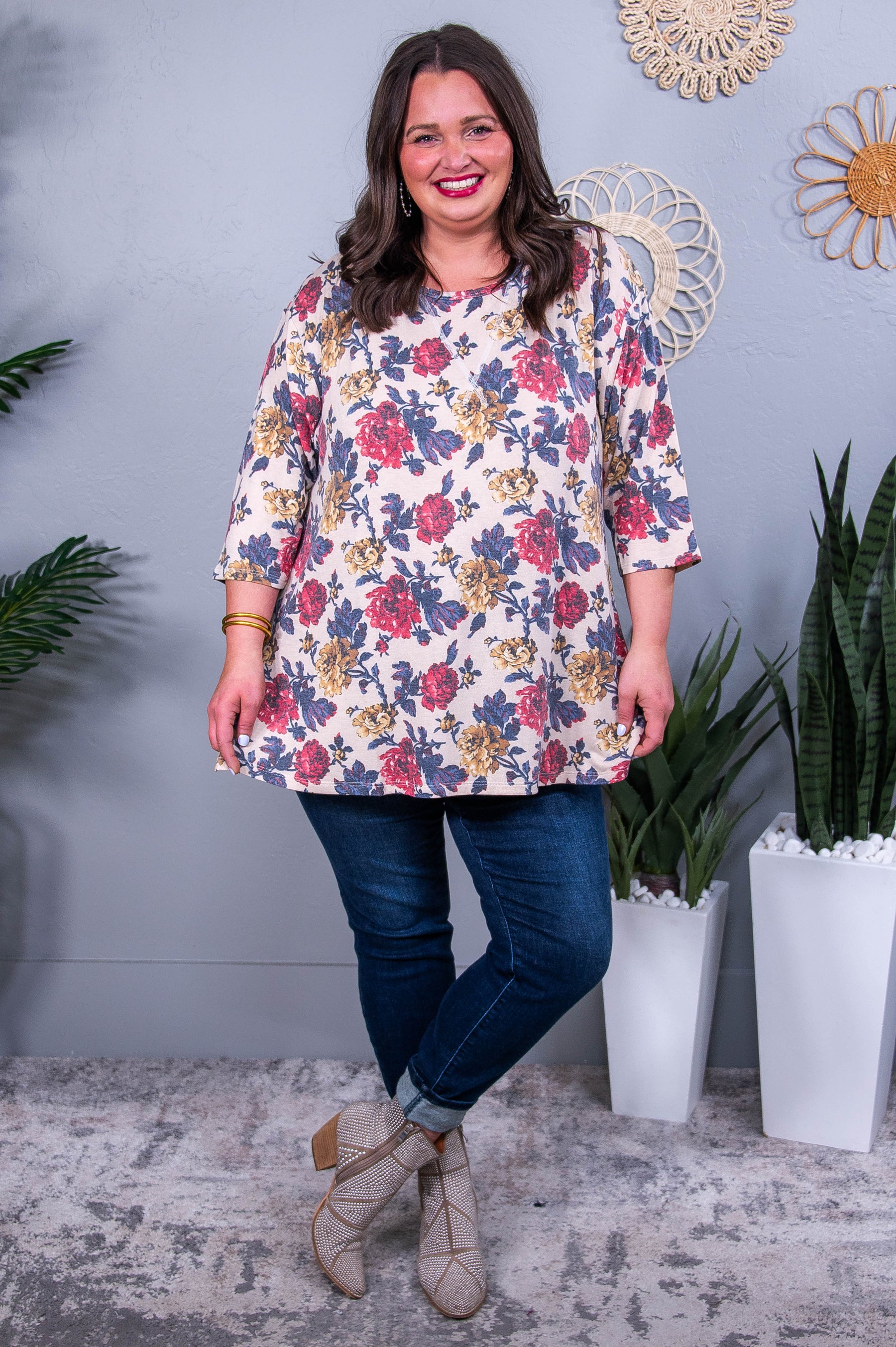 Mountainside Moment Beige/Multi Color Floral Top - T10458BG