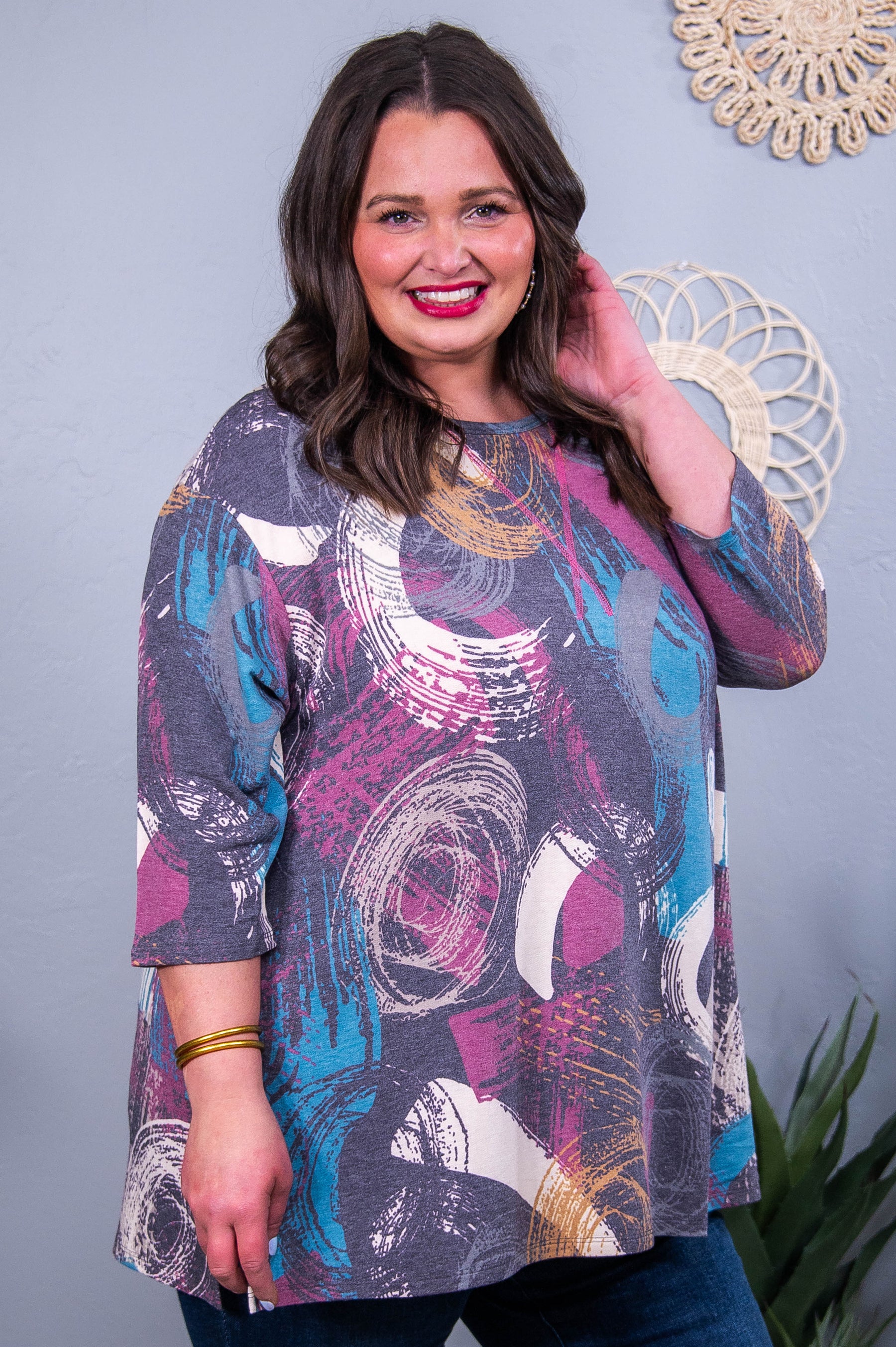 Let's Talk About It Charcoal/Multi Color Printed Top - T10457CH