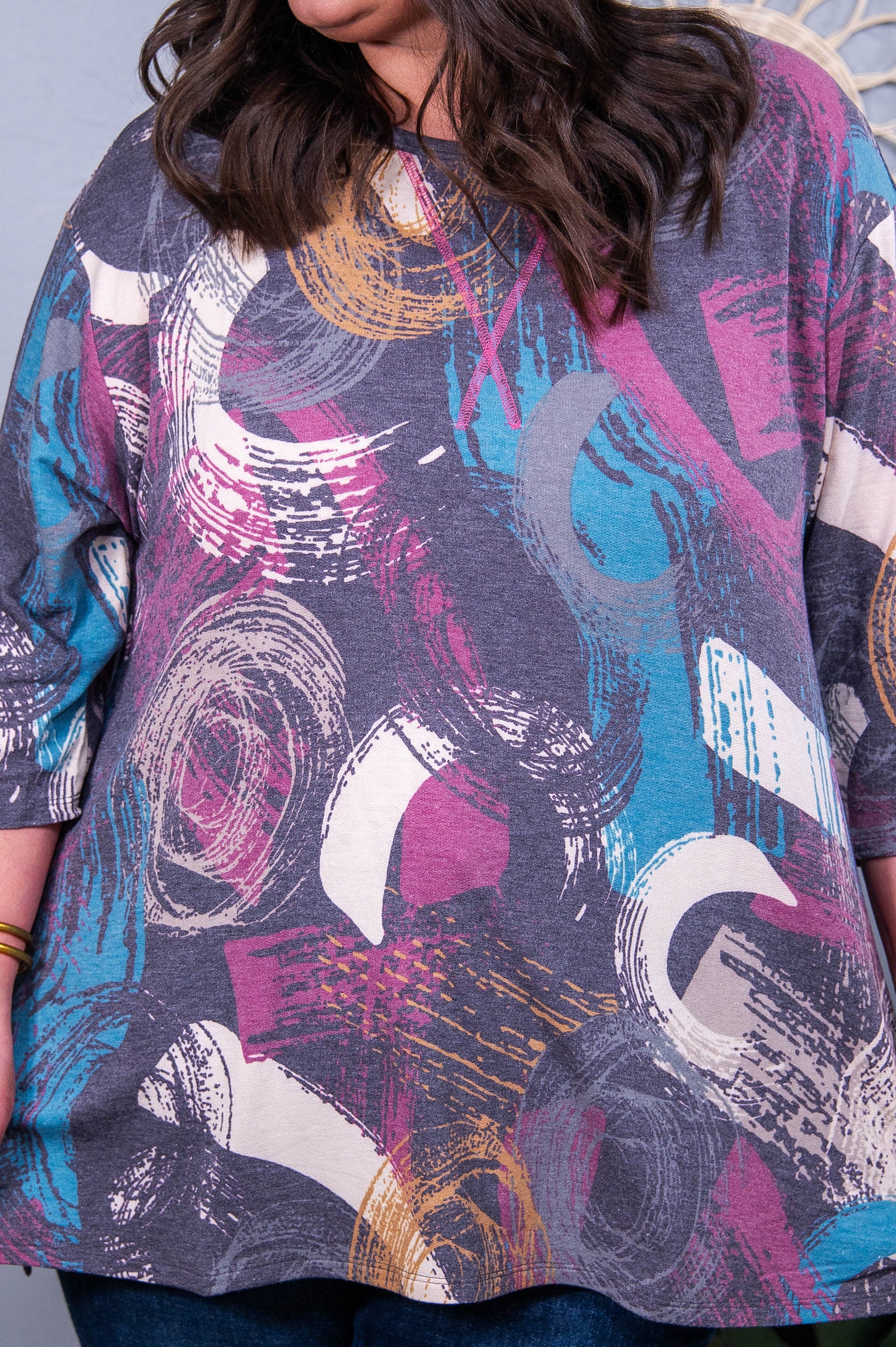 Let's Talk About It Charcoal/Multi Color Printed Top - T10457CH