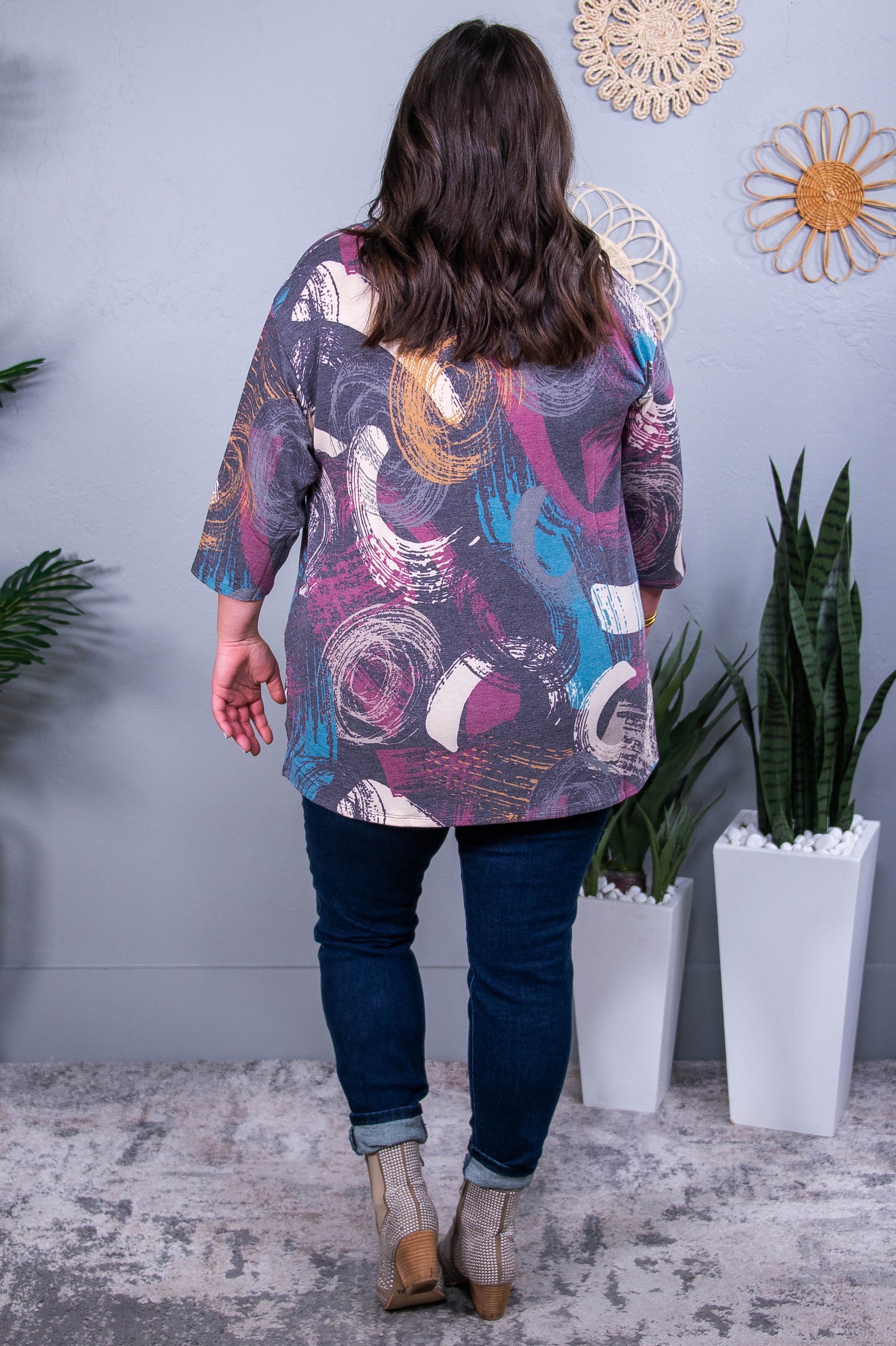 Let's Talk About It Charcoal/Multi Color Printed Top - T10457CH