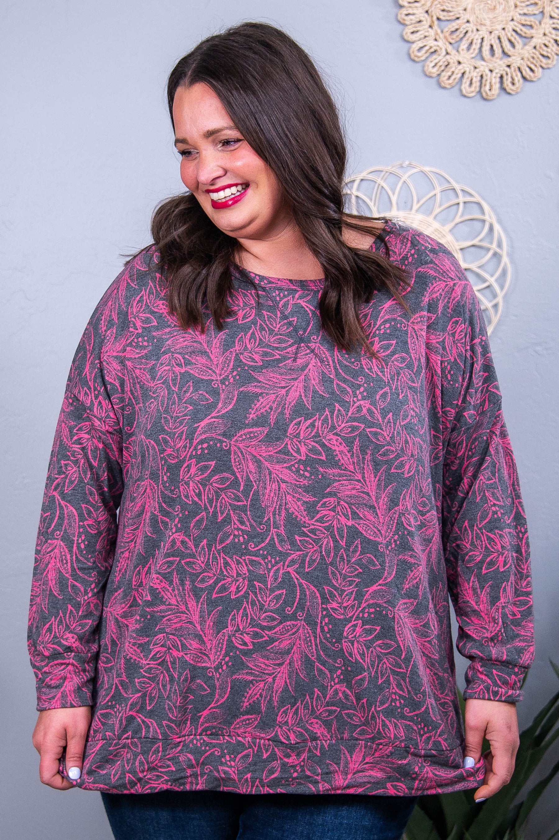 Small Town Talks Charcoal/Pink Floral Top - T10452CH