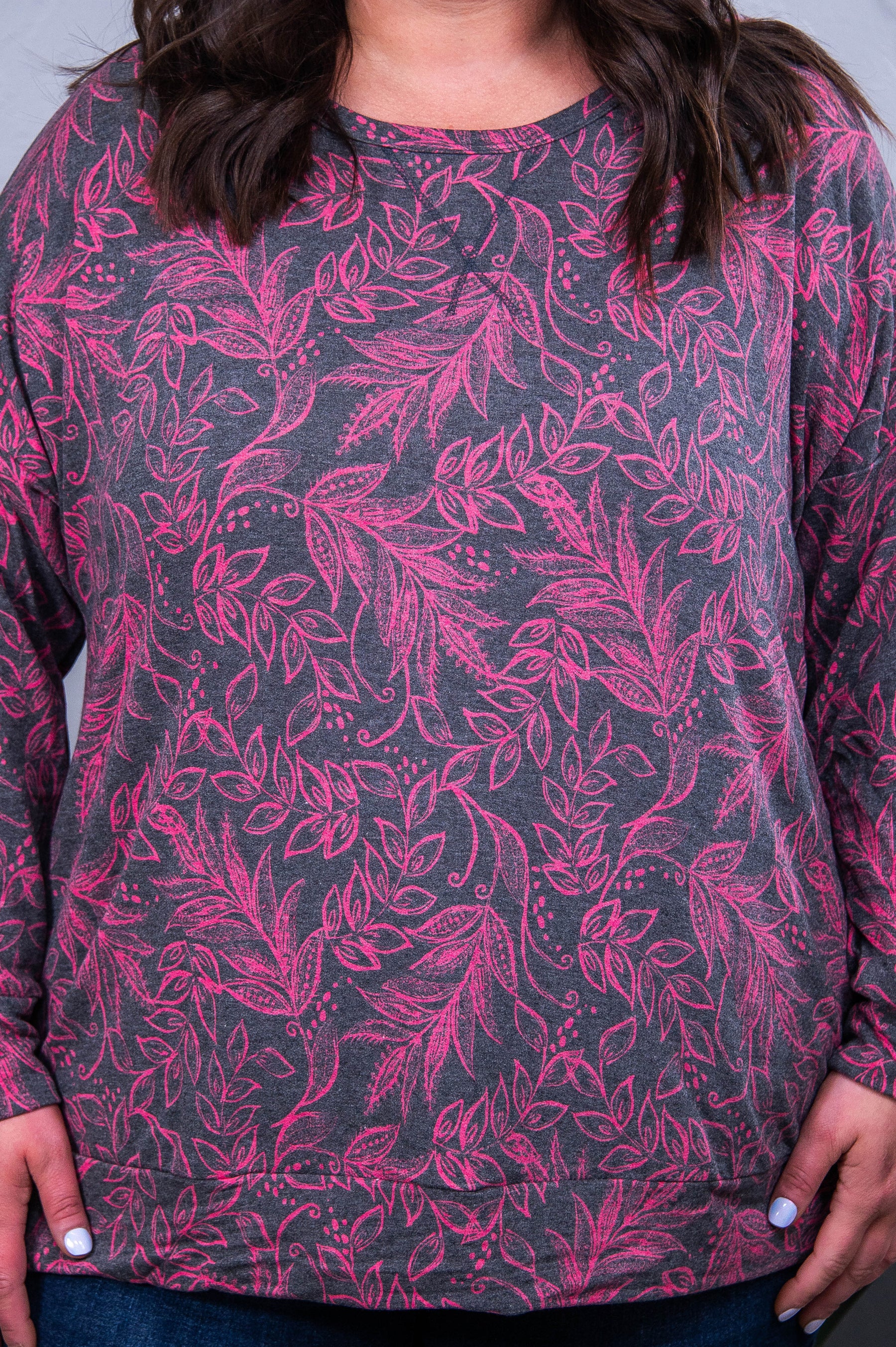 Small Town Talks Charcoal/Pink Floral Top - T10452CH
