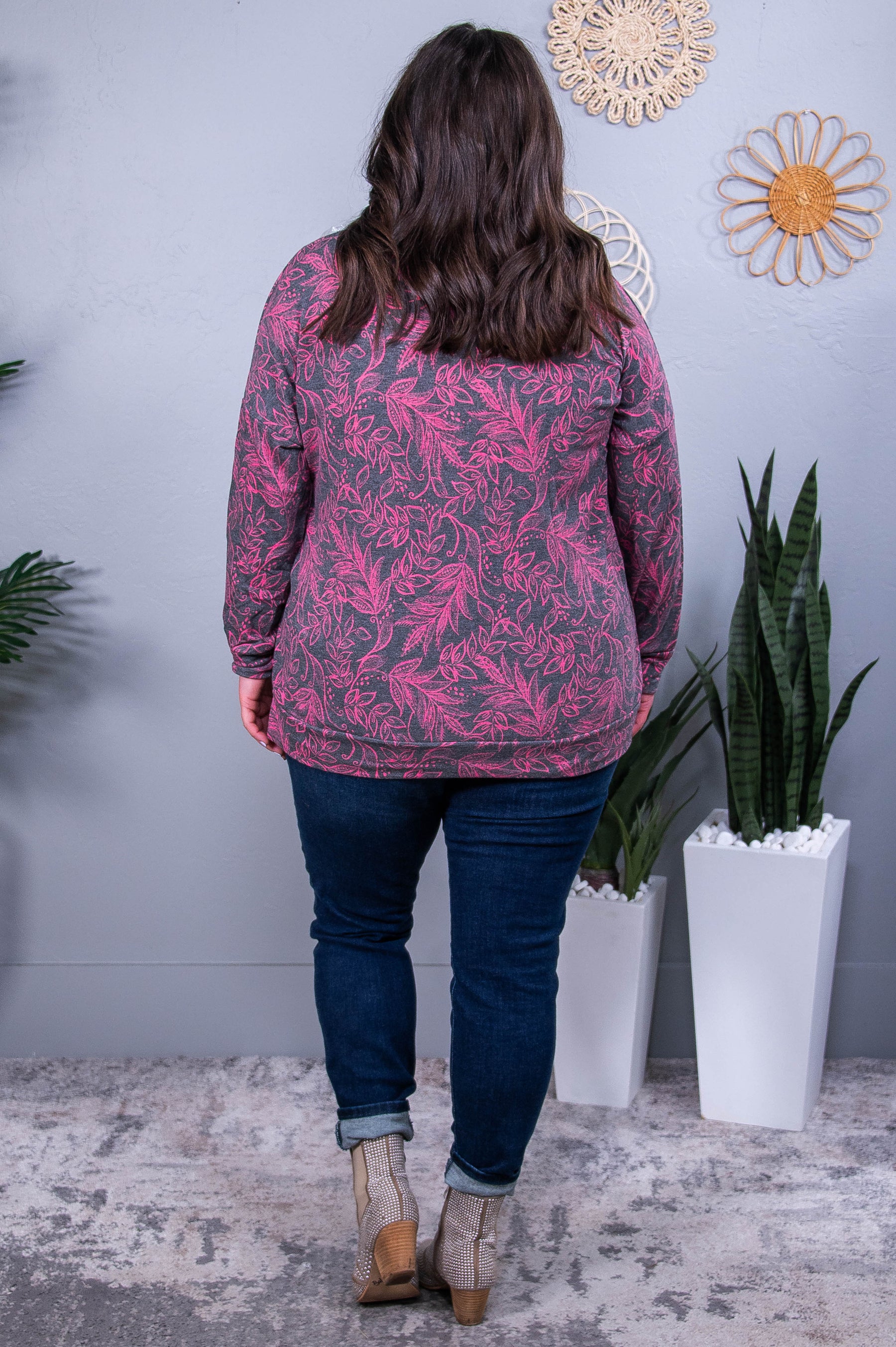 Small Town Talks Charcoal/Pink Floral Top - T10452CH