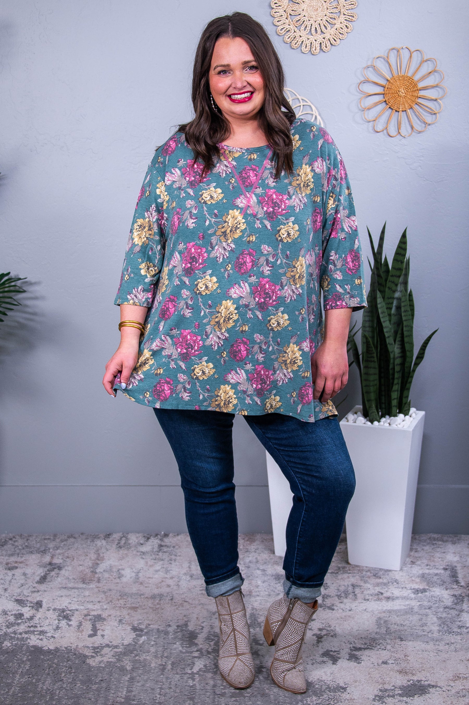 Raise The Standard Hunter Green/Multi Color Floral Top - T10459HGN