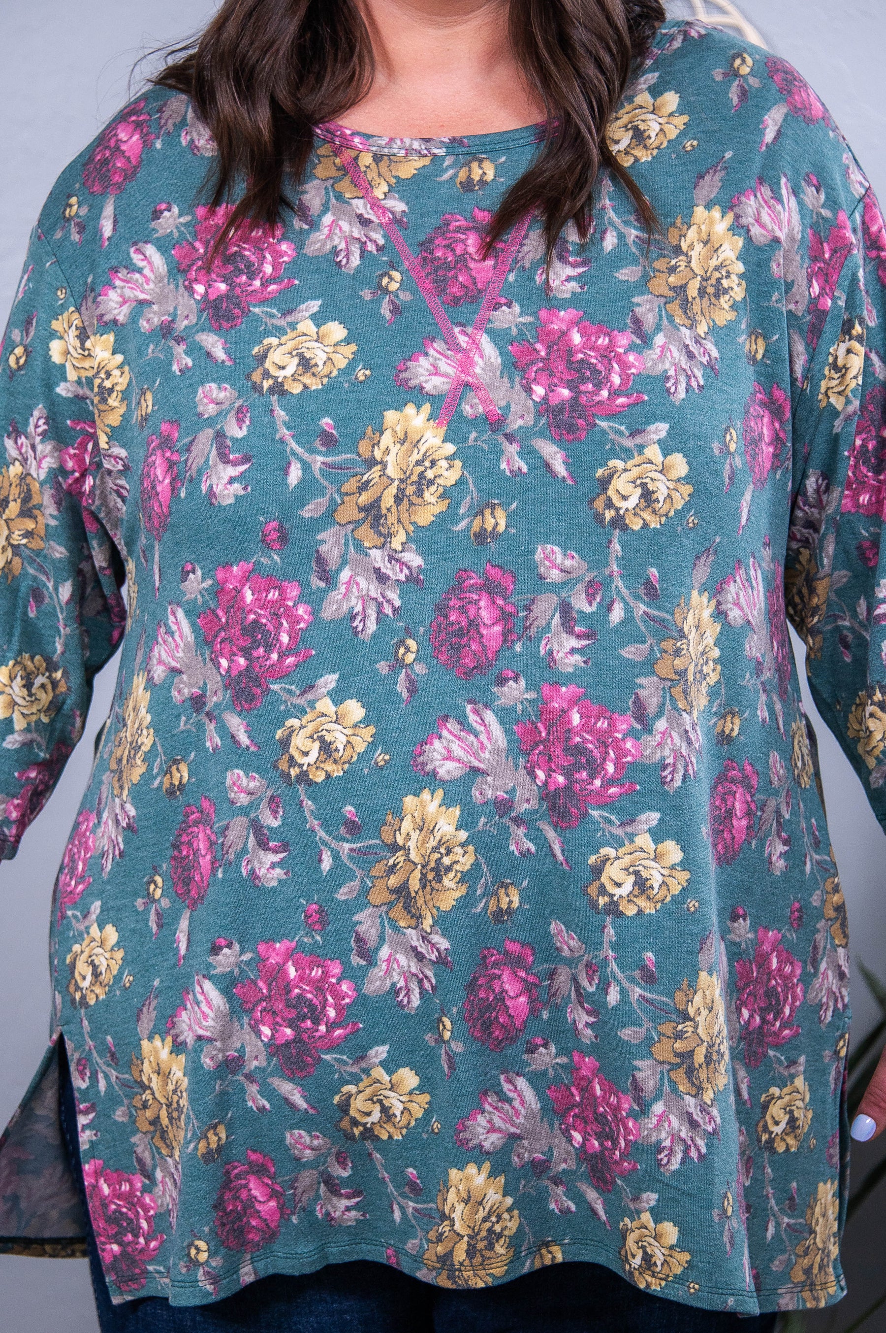 Raise The Standard Hunter Green/Multi Color Floral Top - T10459HGN