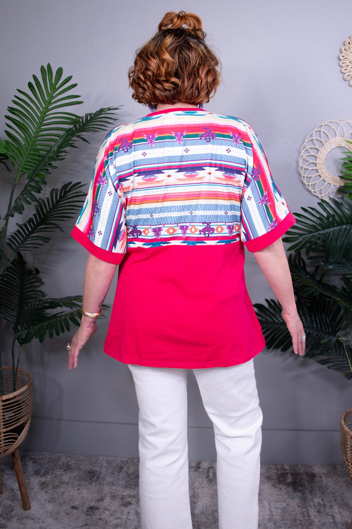 Let It Be V Neck Red Aztec Top - T10974RD
