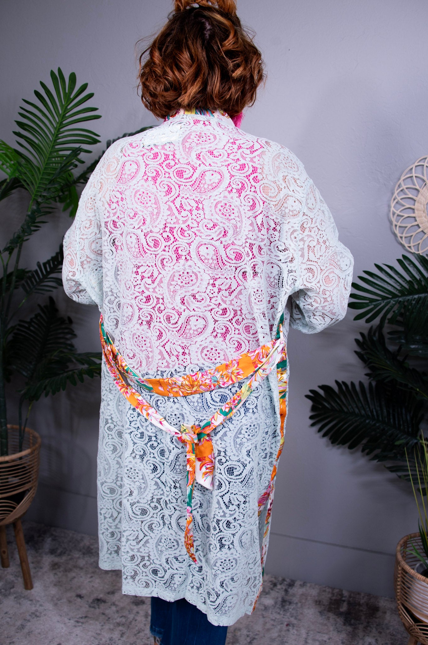Wrapped In Lace Pale Mint Floral Cardigan- O5826MT