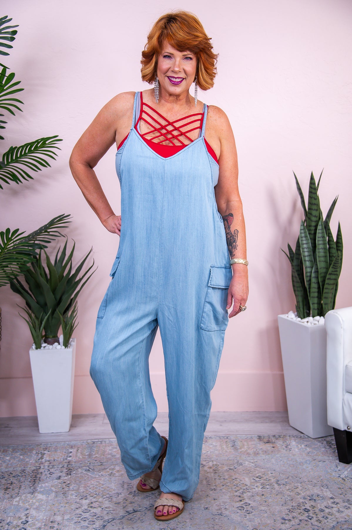Out Of The Office Light Denim Blue Solid Romper - RMP802LDB