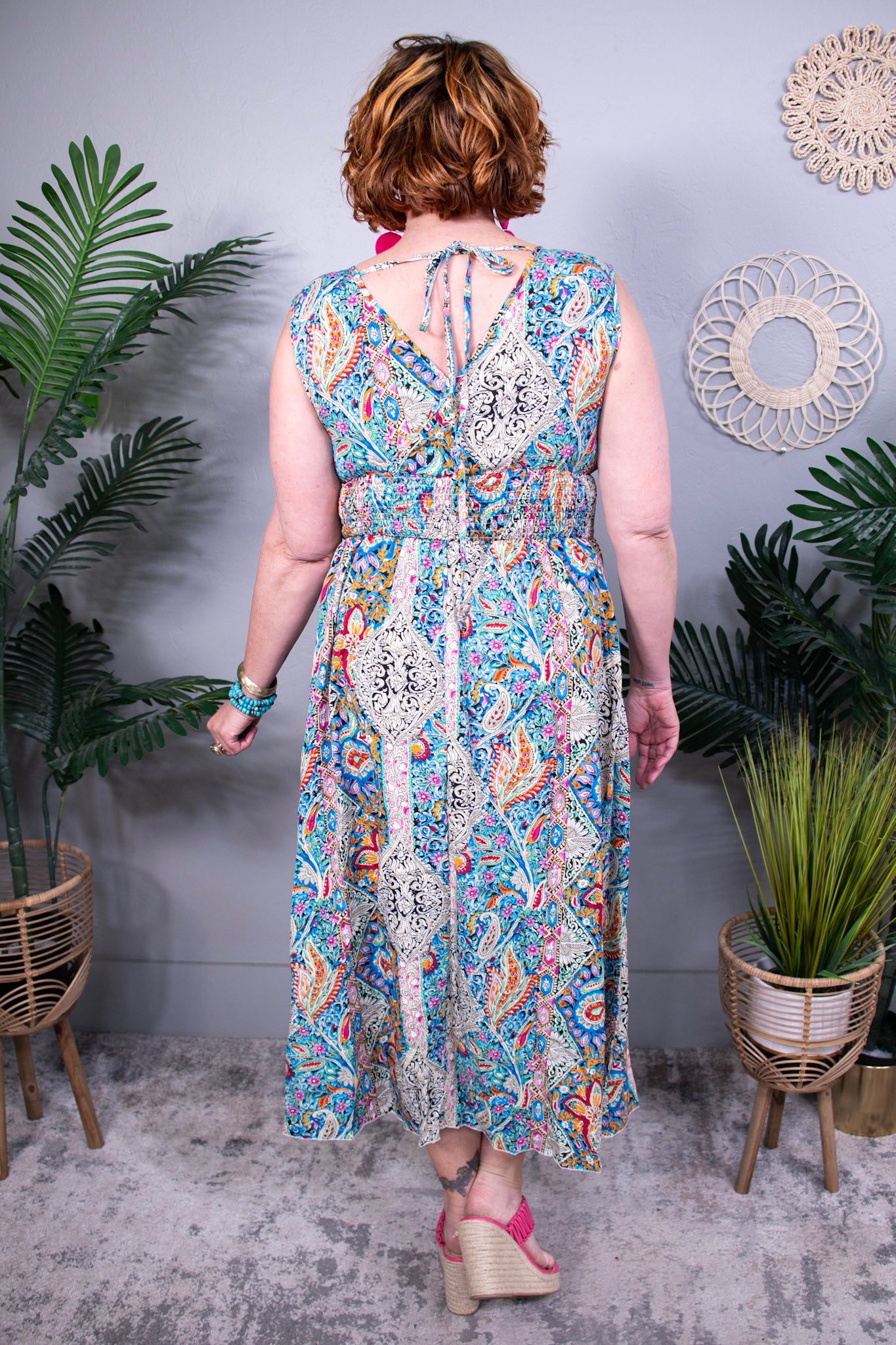 Paisley Please Smocked Printed Midi Dress D5620MU