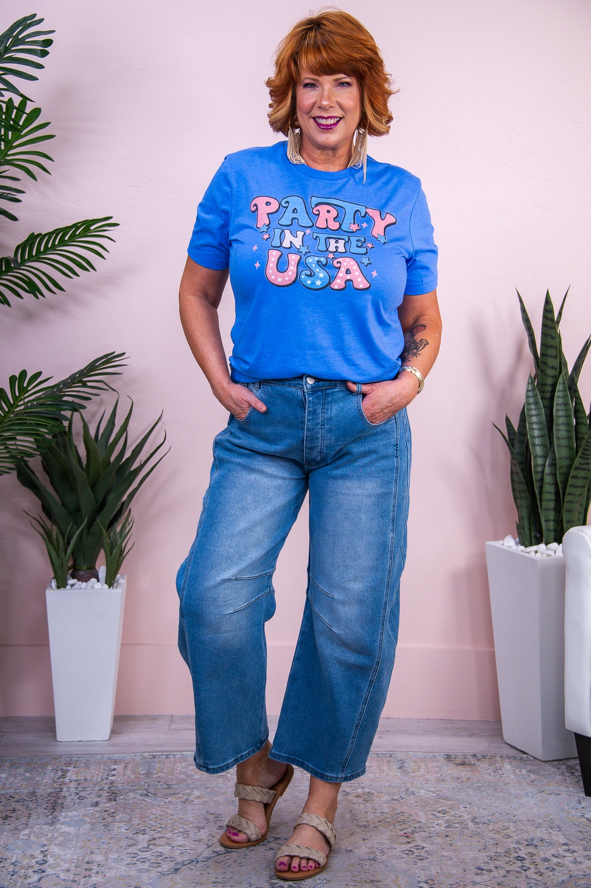 Party In The USA Heather Colombia Blue  Graphic Tee - A3360HCB