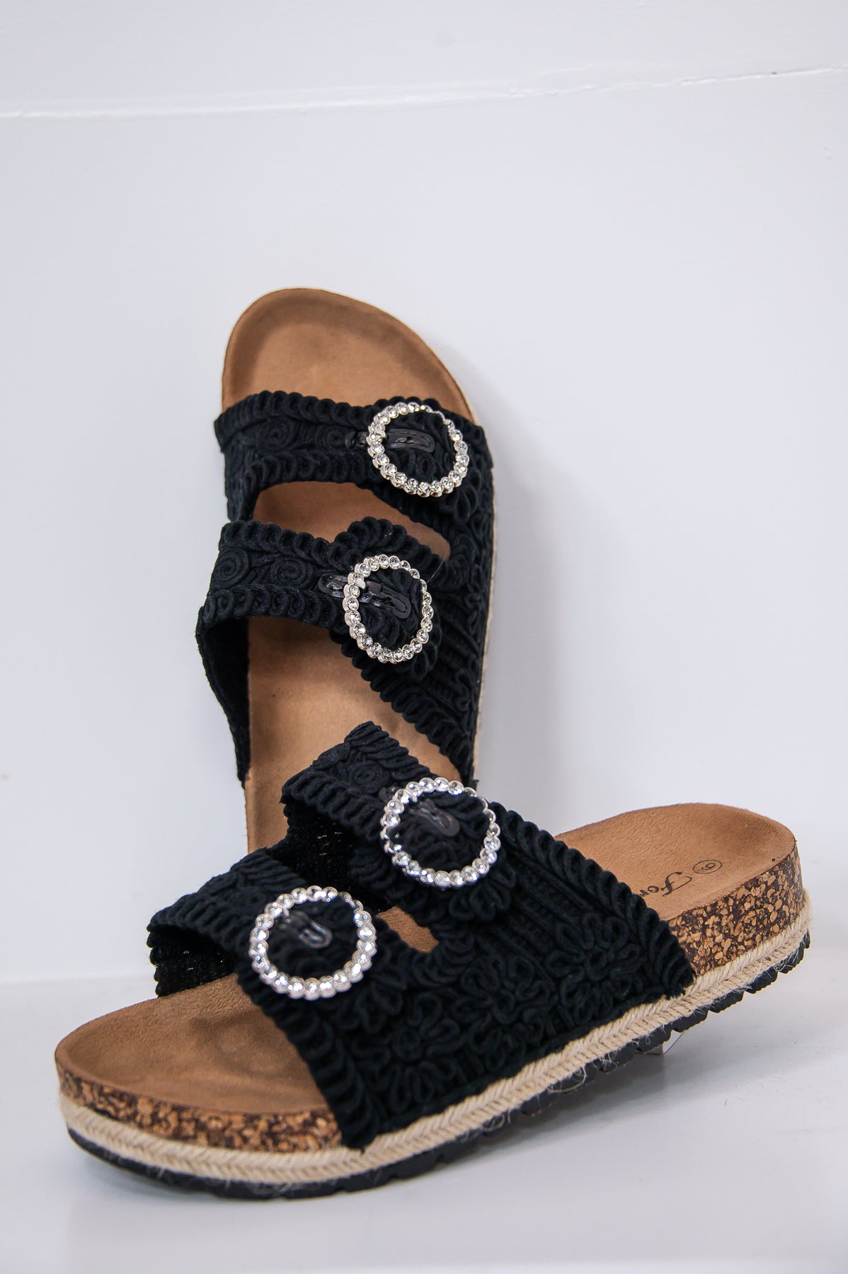 Thrilled To Chill Black Bling Floral Sandals - SHO2711BK
